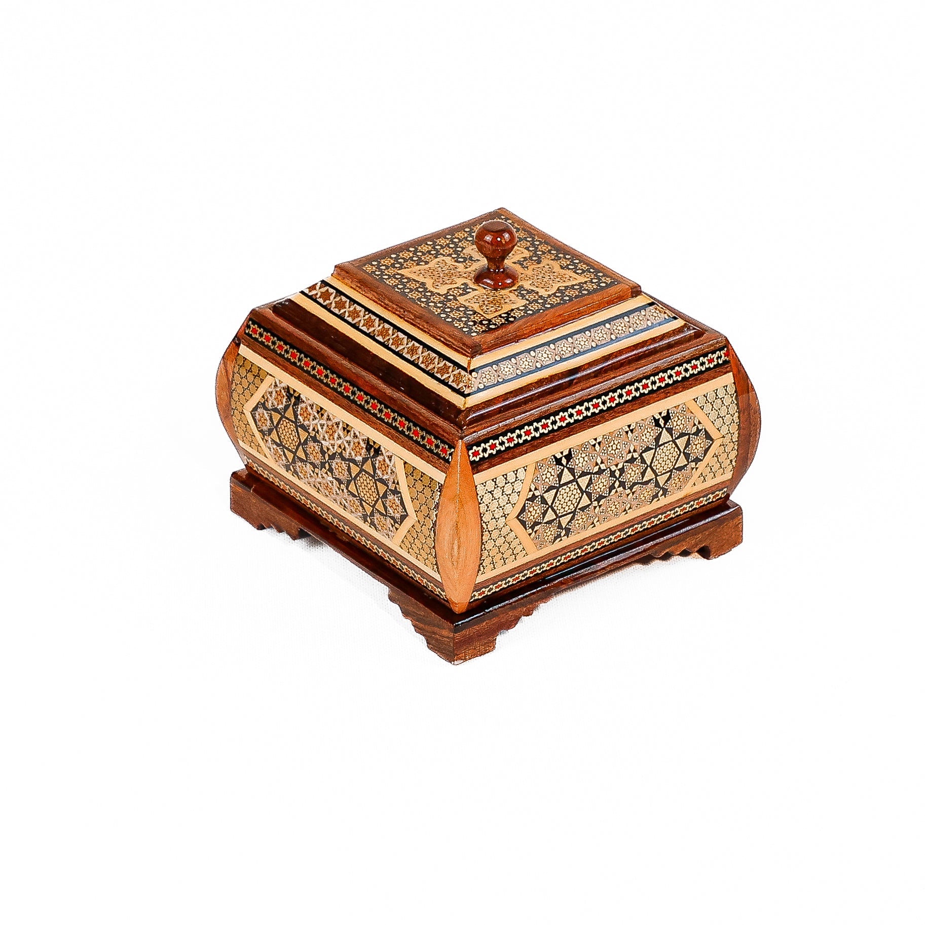 Jewelry Box – Size 10×12 – Full Khatam with Wire Inlay and Dome Shape – Inside Khatam - Meraas Gallery