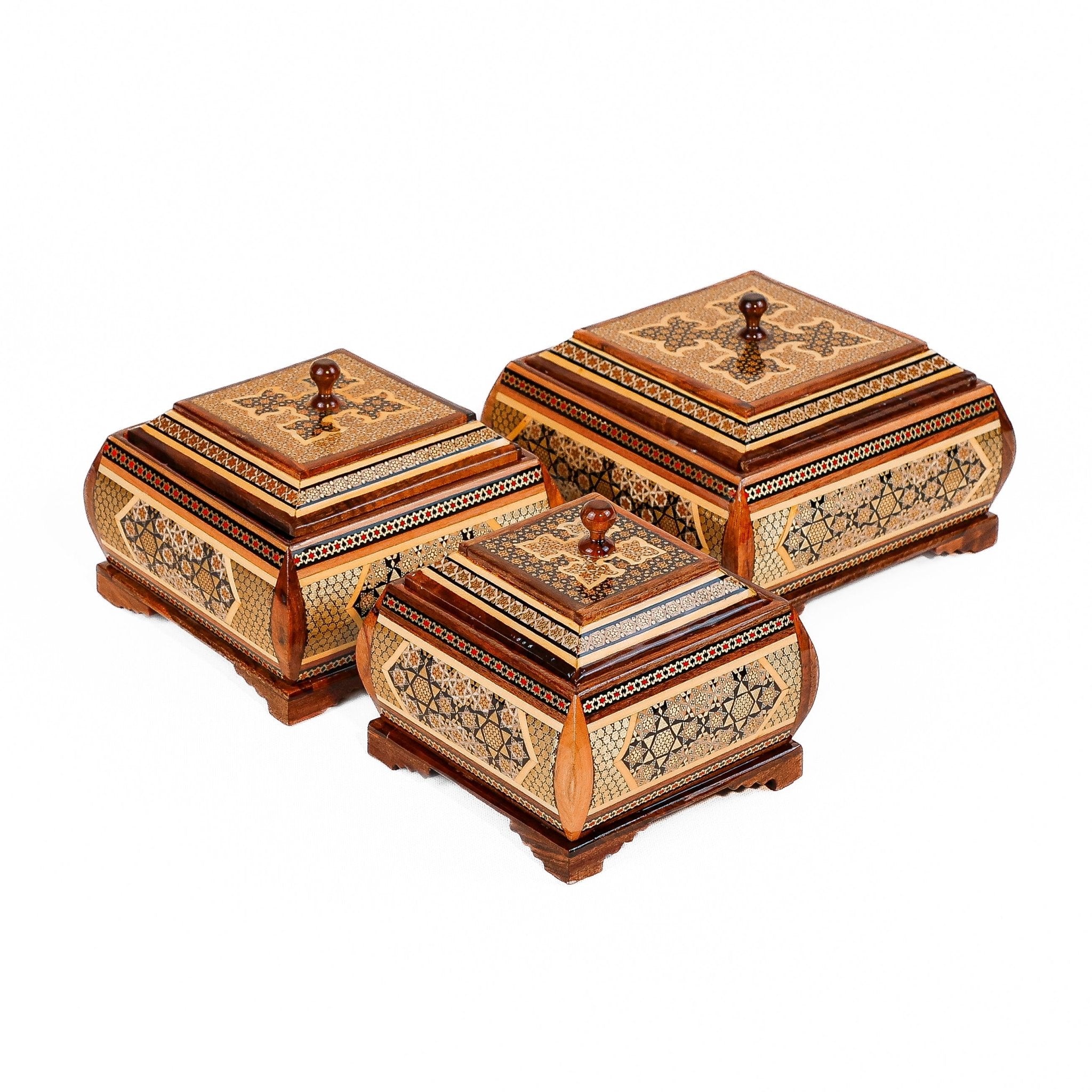 Jewelry Box – Size 10×12 – Full Khatam with Wire Inlay and Dome Shape – Inside Khatam - Meraas Gallery
