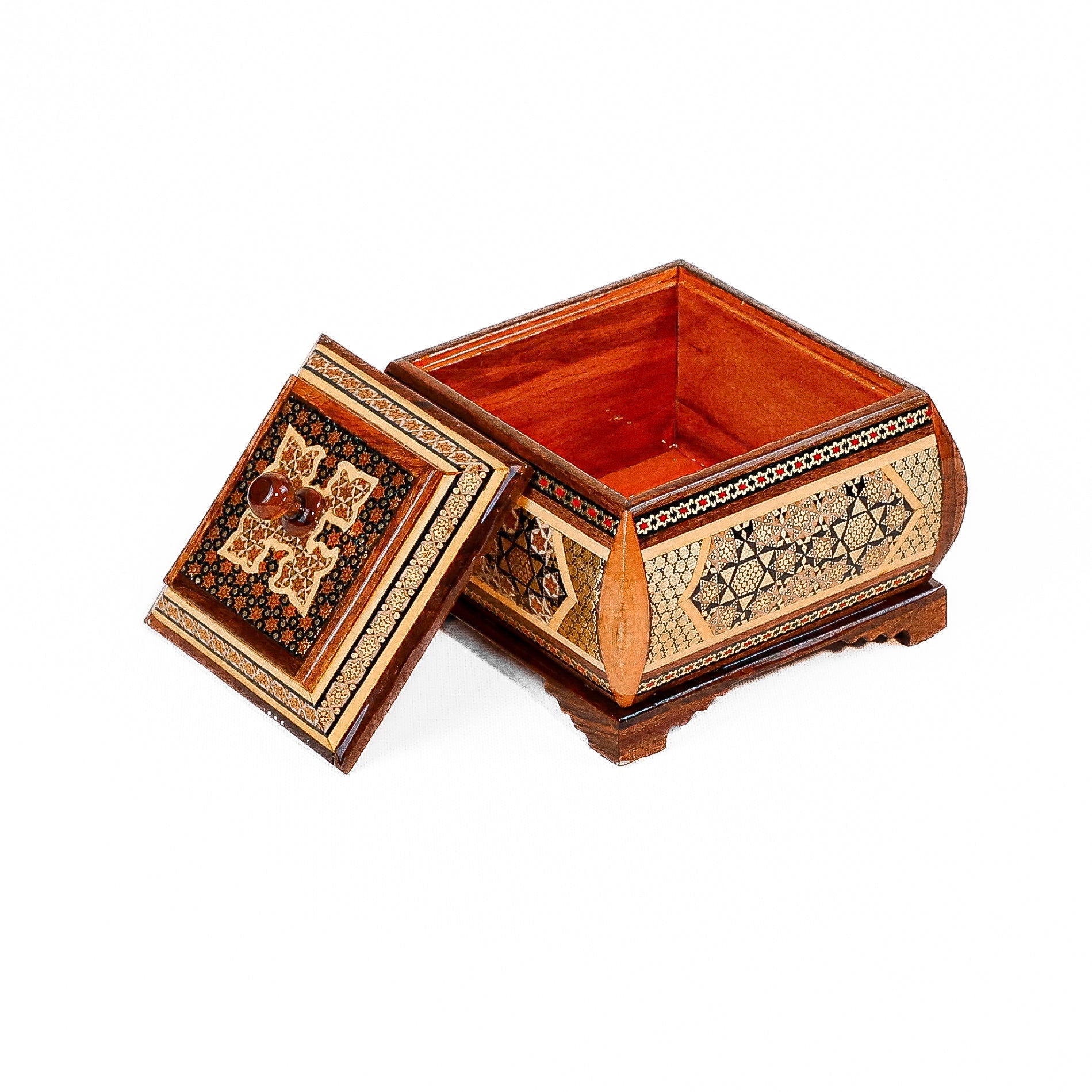 Jewelry Box – Size 10×12 – Full Khatam with Wire Inlay and Dome Shape – Inside Khatam - Meraas Gallery
