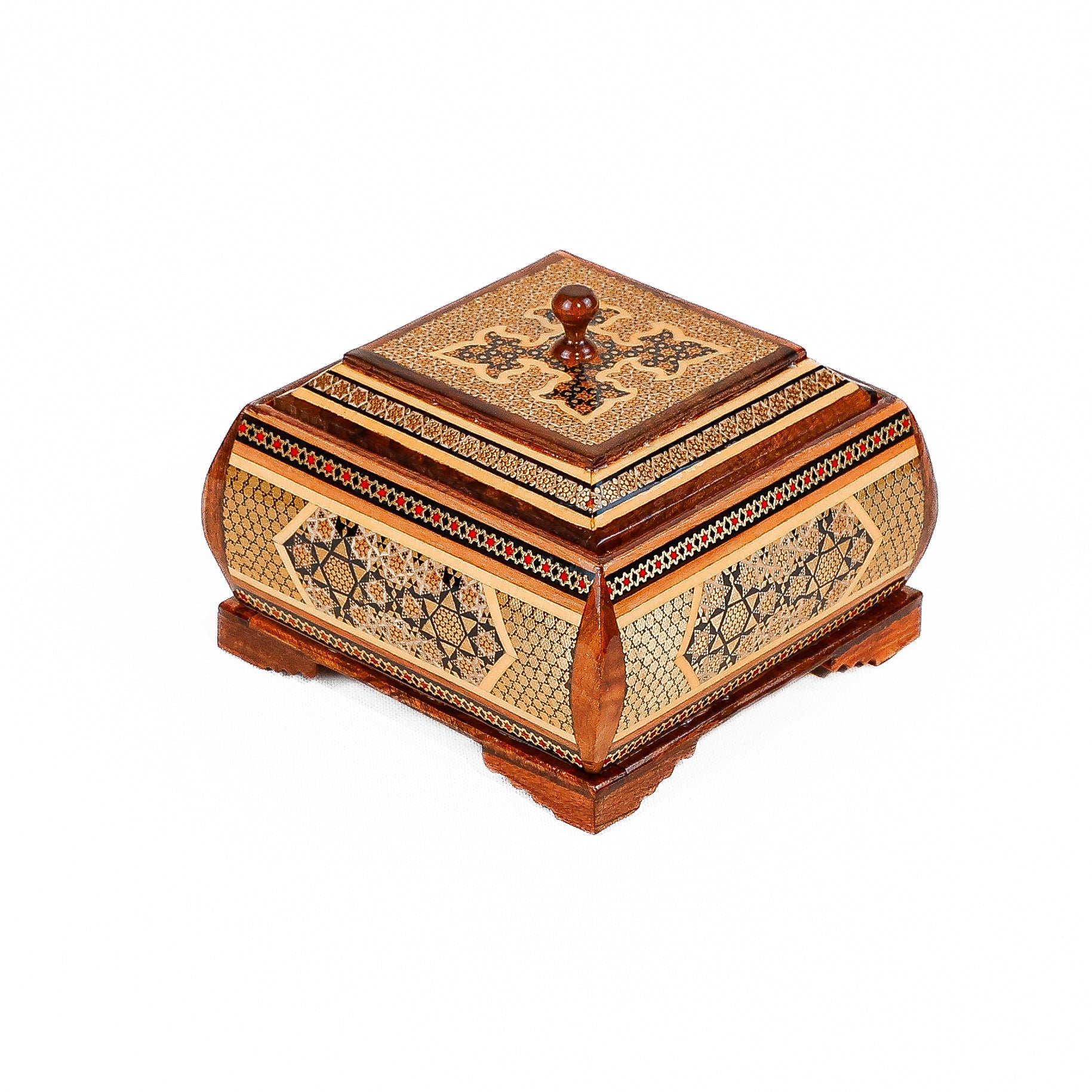 Jewelry Box – Size 10×14 – Full Khatam with Wire Inlay and Dome Shape – Inside Khatam - Meraas Gallery