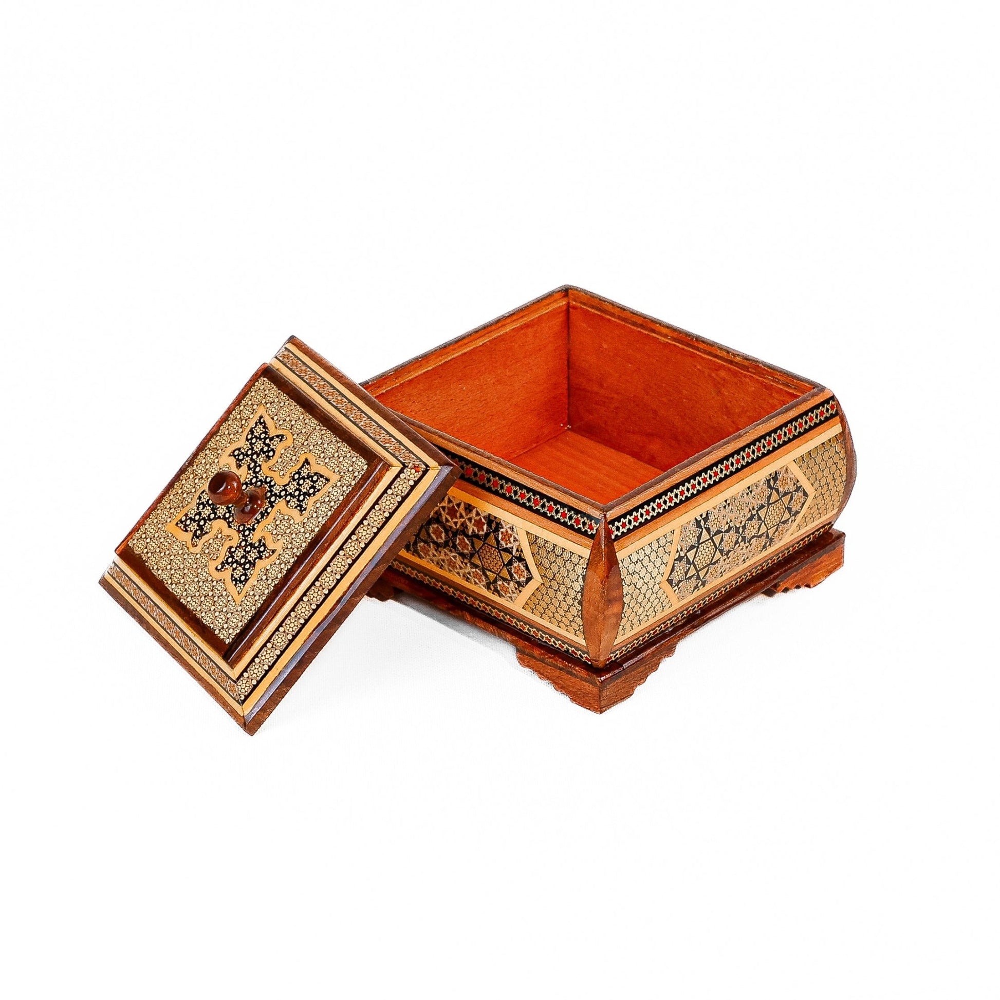 Jewelry Box – Size 10×14 – Full Khatam with Wire Inlay and Dome Shape – Inside Khatam - Meraas Gallery