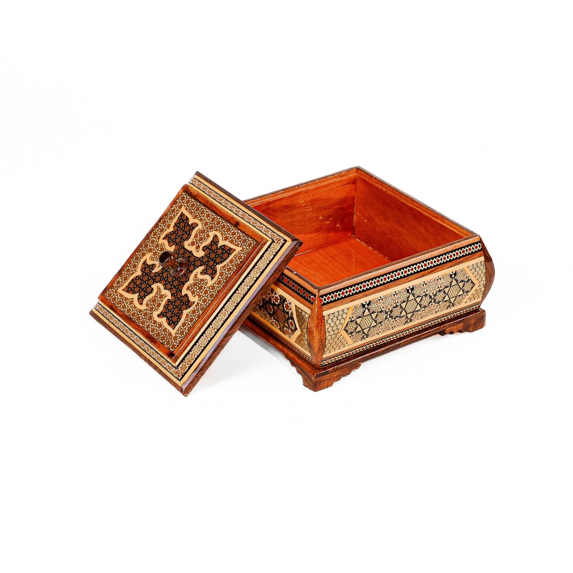 Jewelry Box – Size 10×16 – Full Khatam with Wire Inlay and Dome Shape – Inside Khatam - Meraas Gallery