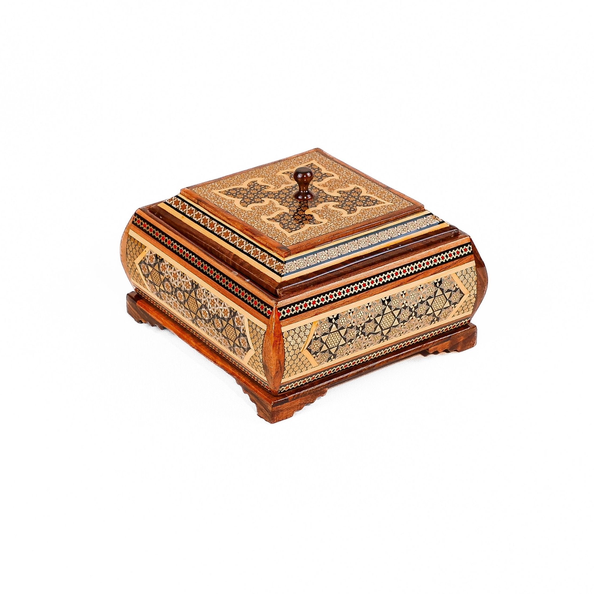 Jewelry Box – Size 10×16 – Full Khatam with Wire Inlay and Dome Shape – Inside Khatam - Meraas Gallery