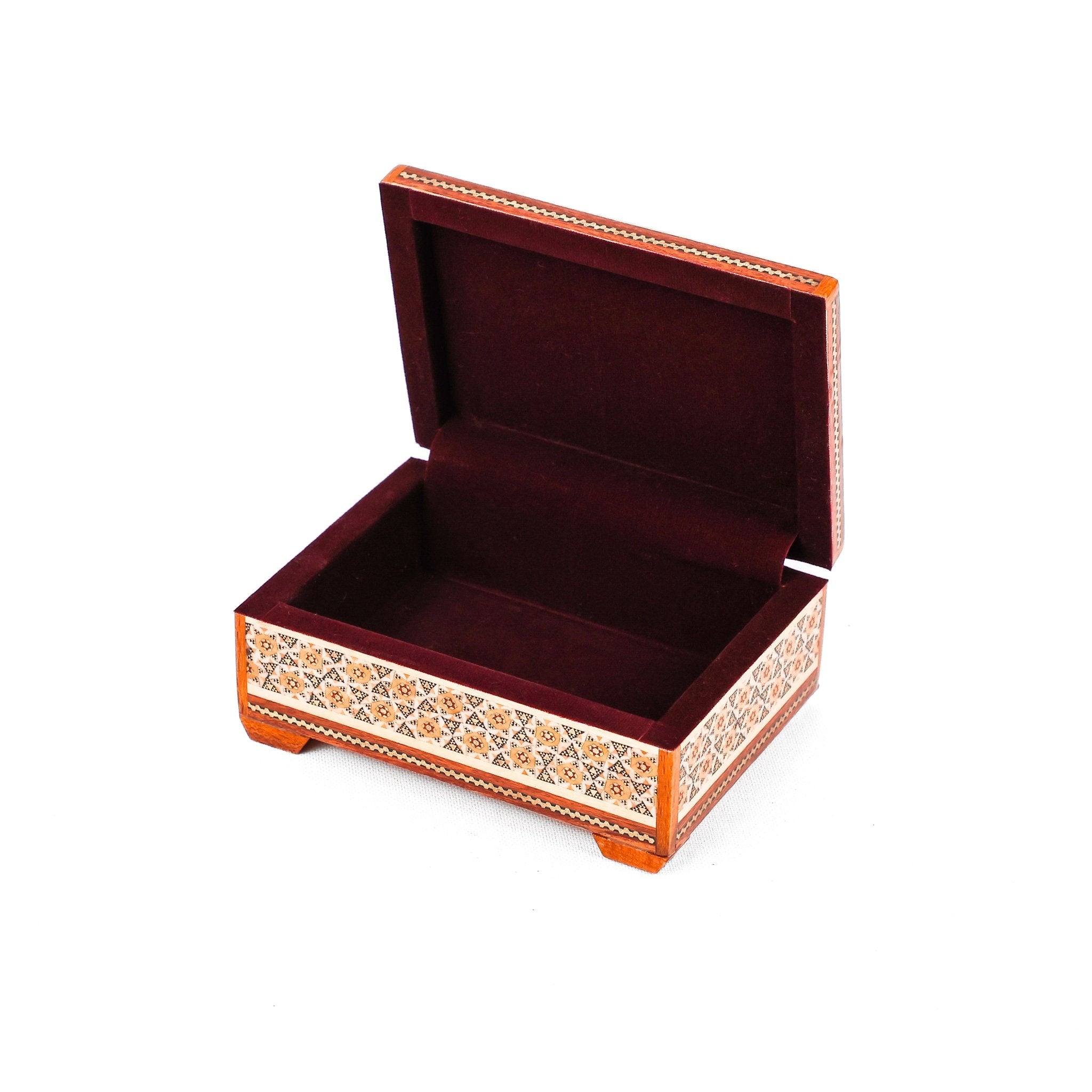Wooden Khatam Jewelry Box – Miniature Painting – Medium Size - Meraas Gallery