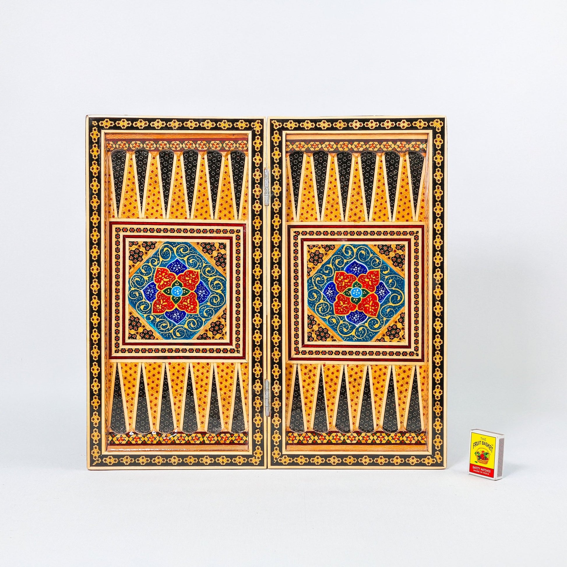 Backgammon & Chess Board – Size 40 – Full Khatam with Column Frame – Tazhib Miniature Painting - 02 - Meraas Gallery