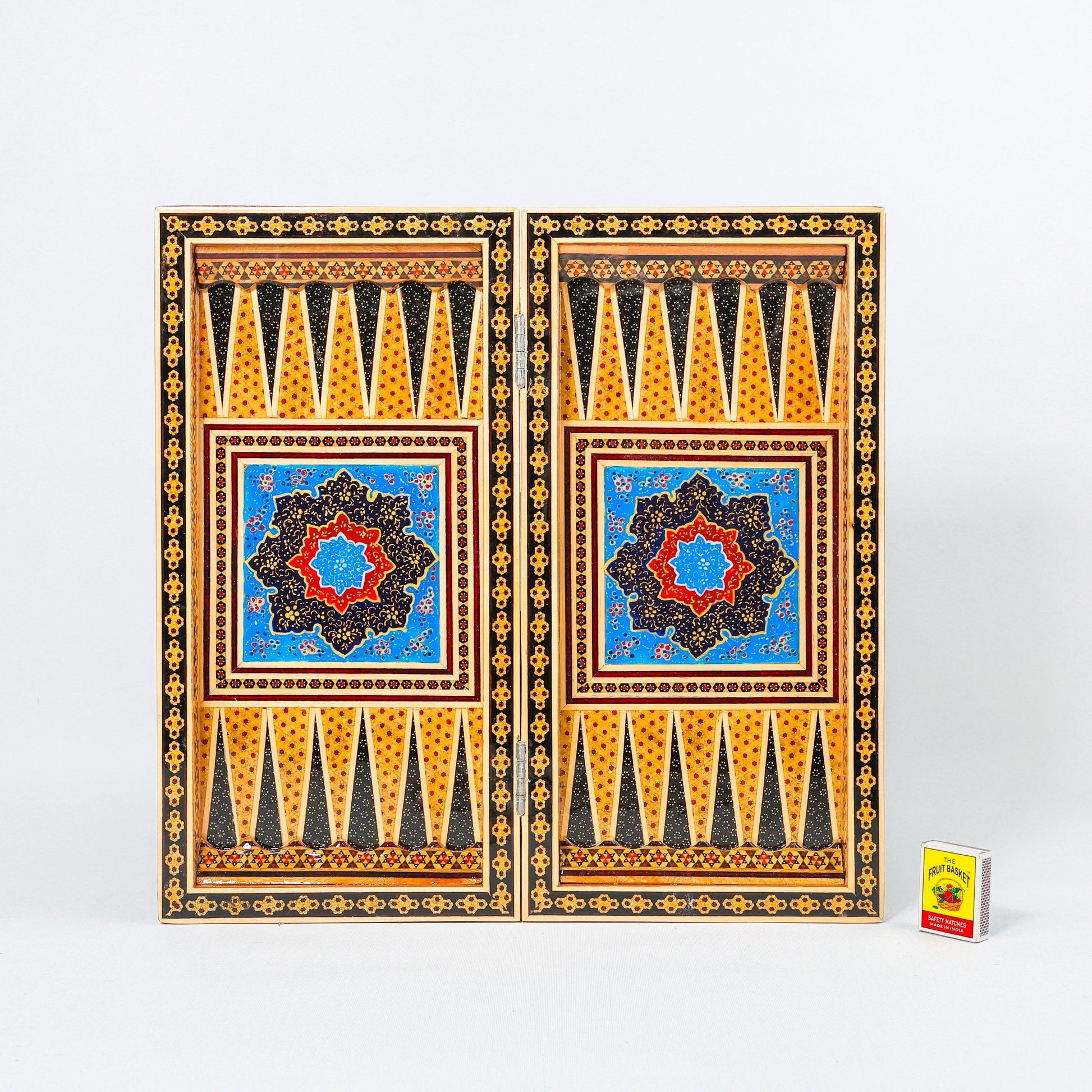 Backgammon & Chess Board – Size 40 – Full Khatam with Column Frame – Tazhib Miniature Painting - 04 - Meraas Gallery