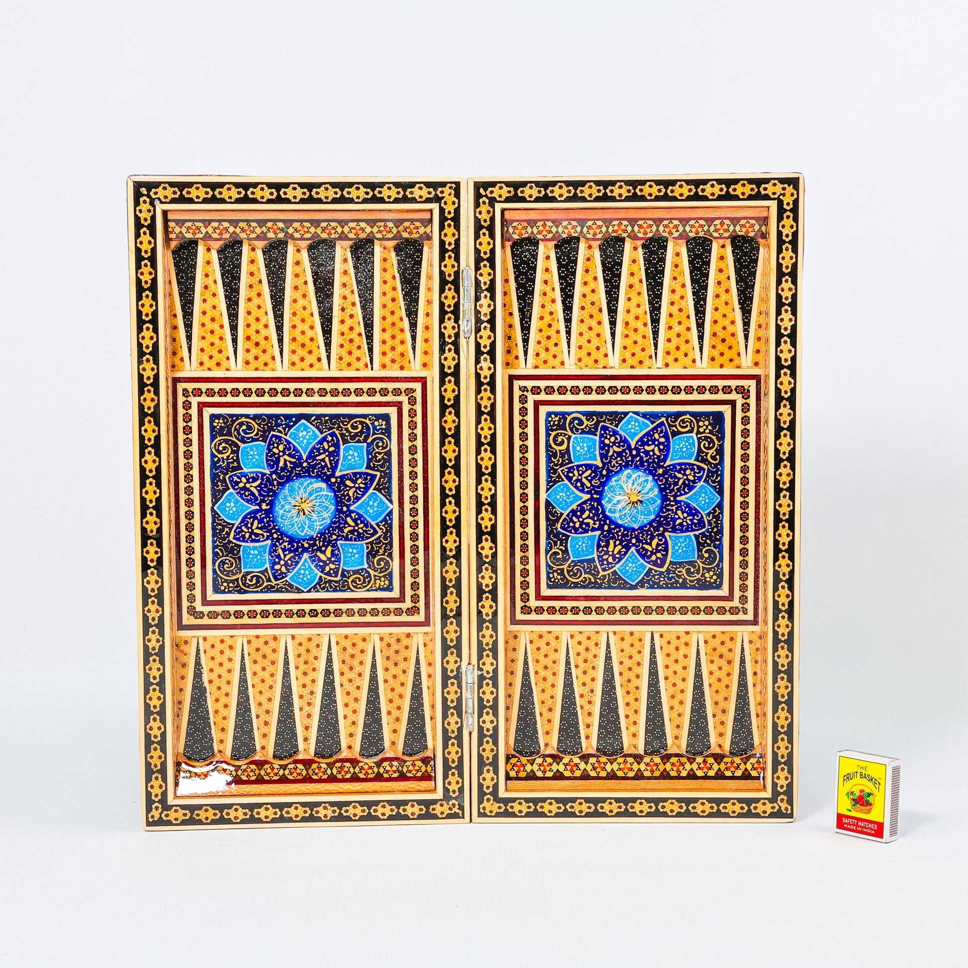 Backgammon & Chess Board – Size 40 – Full Khatam with Column Frame – Tazhib Miniature Painting - 06 - Meraas Gallery