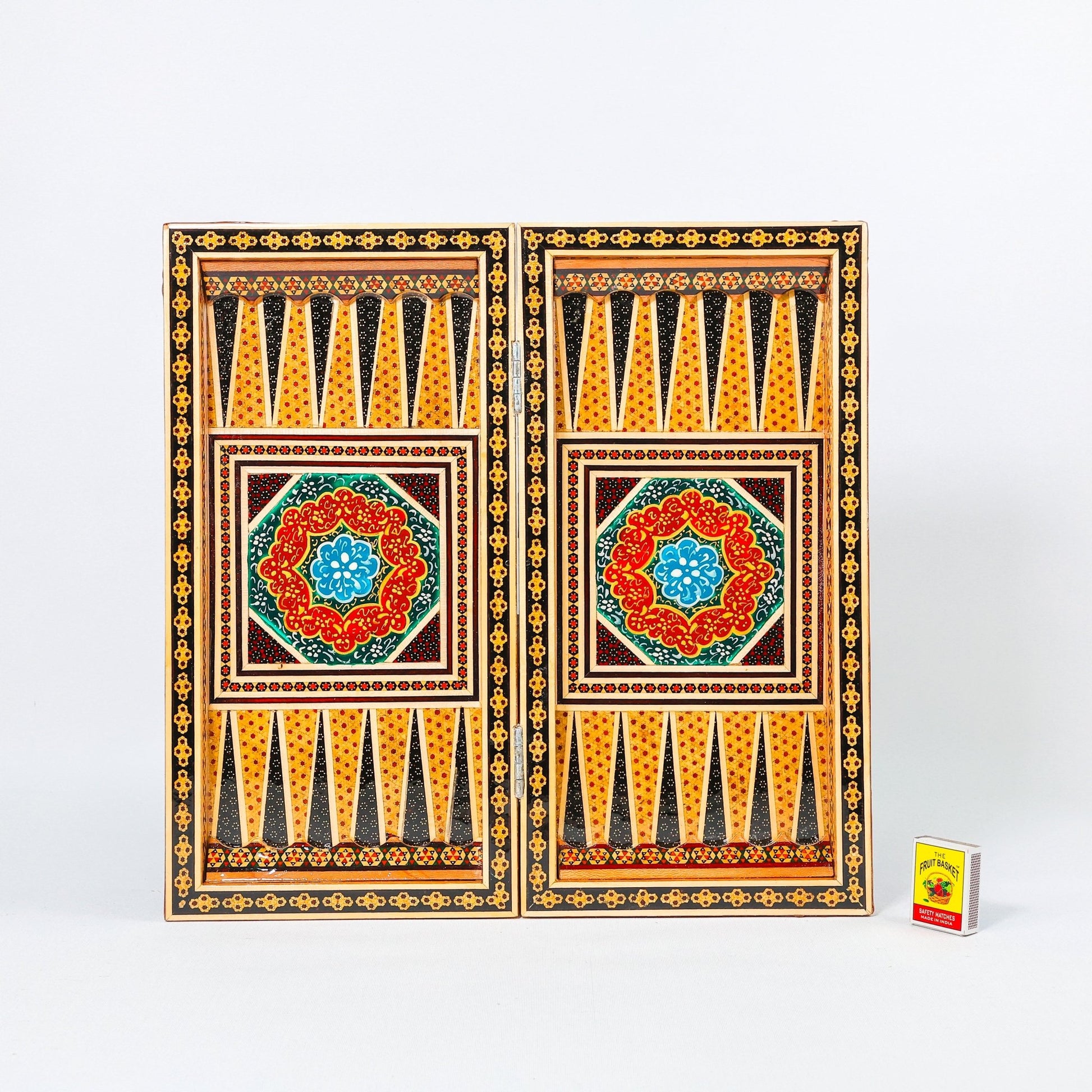 Backgammon & Chess Board – Size 40 – Full Khatam with Column Frame – Tazhib Miniature Painting - 07 - Meraas Gallery