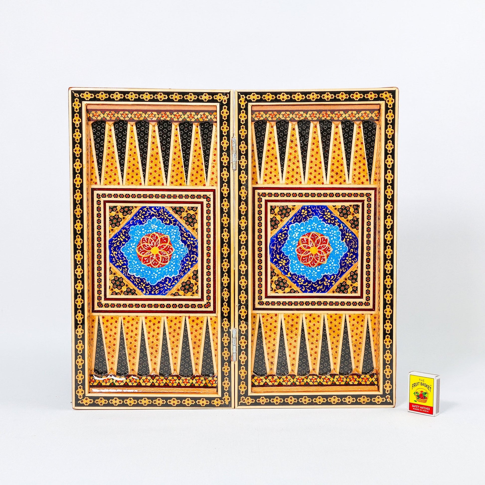 Backgammon & Chess Board – Size 40 – Full Khatam with Column Frame – Tazhib Miniature Painting - 09 - Meraas Gallery