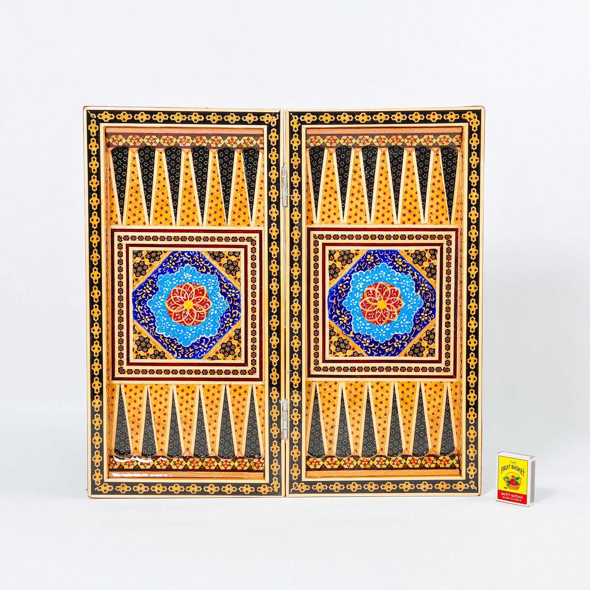 Backgammon & Chess Board – Size 40 – Full Khatam with Column Frame – Tazhib Miniature Painting - 09 - Meraas Gallery