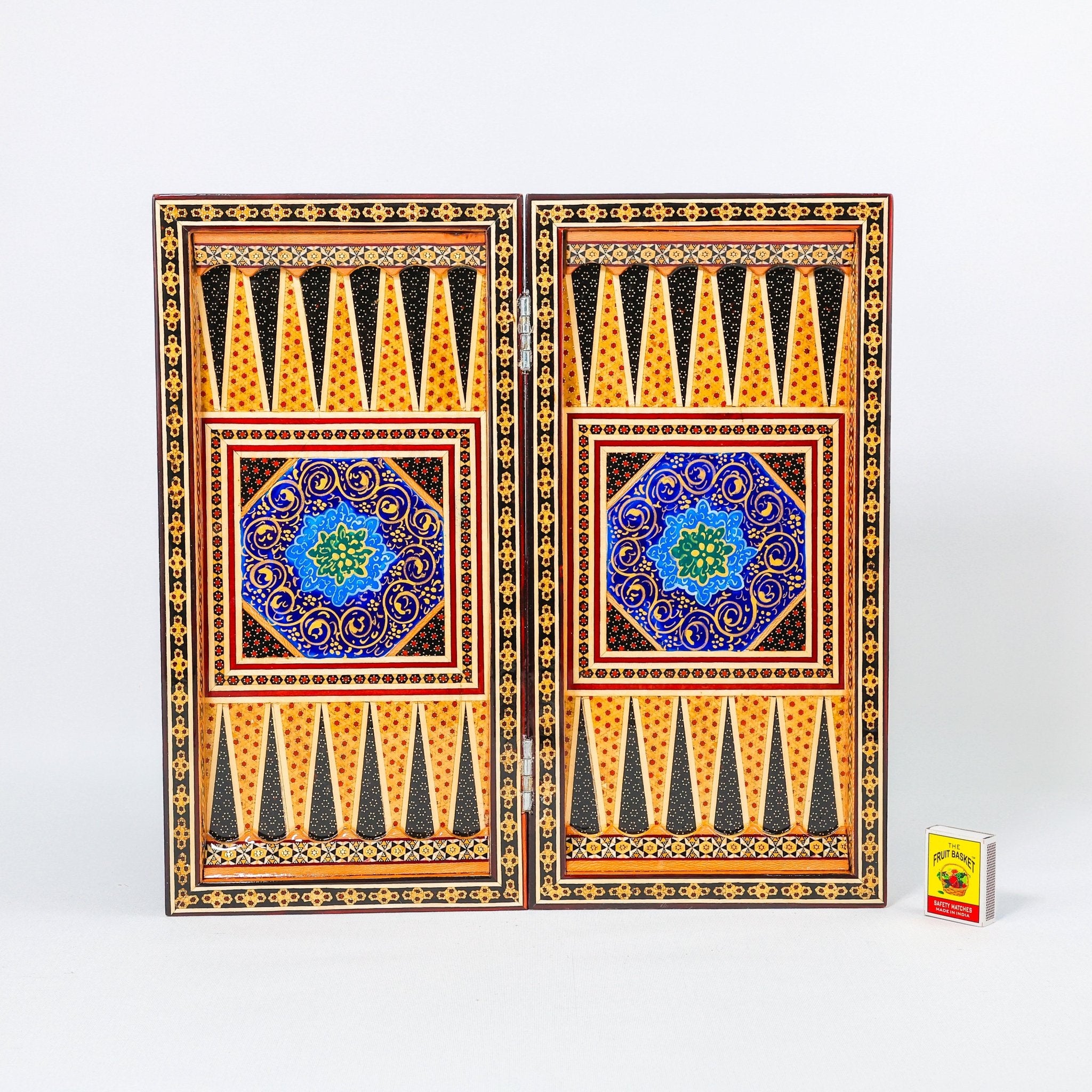 Backgammon & Chess Board – Size 40 – Full Khatam with Column Frame – Tazhib Miniature Painting - 11 - Meraas Gallery
