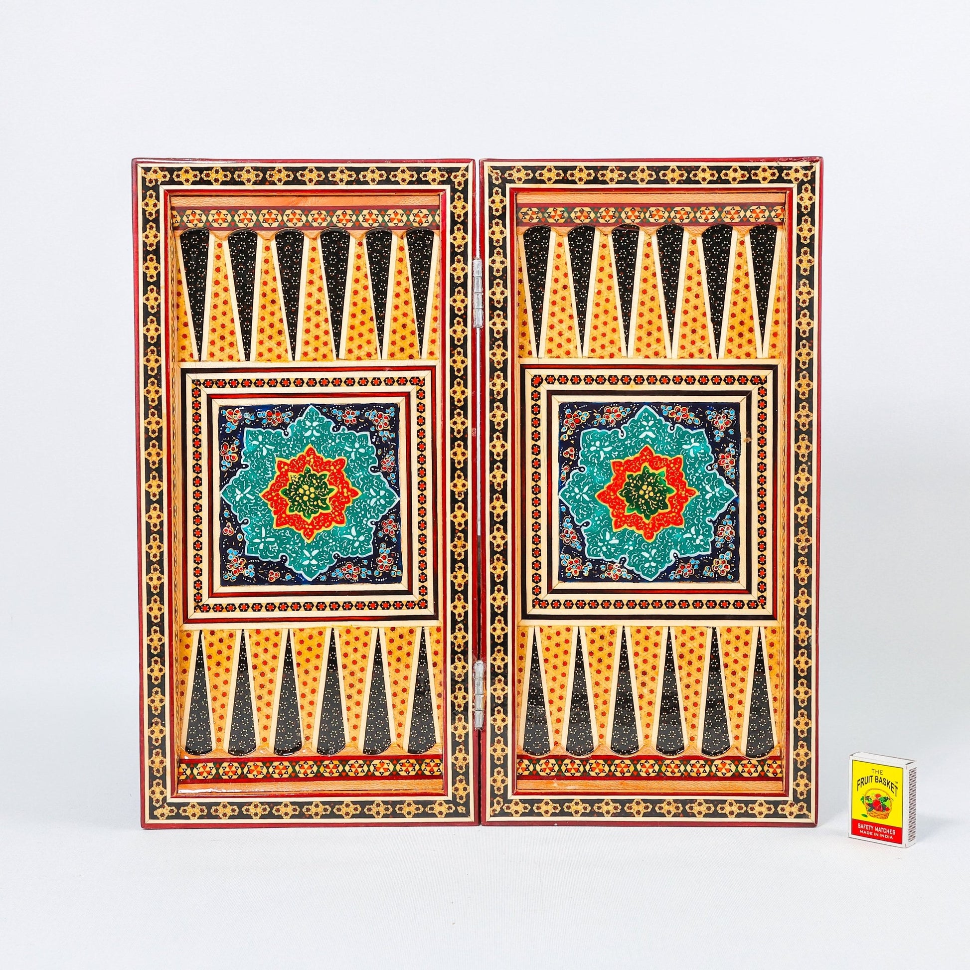 Backgammon & Chess Board – Size 40 – Full Khatam with Column Frame – Tazhib Miniature Painting - 12 - Meraas Gallery