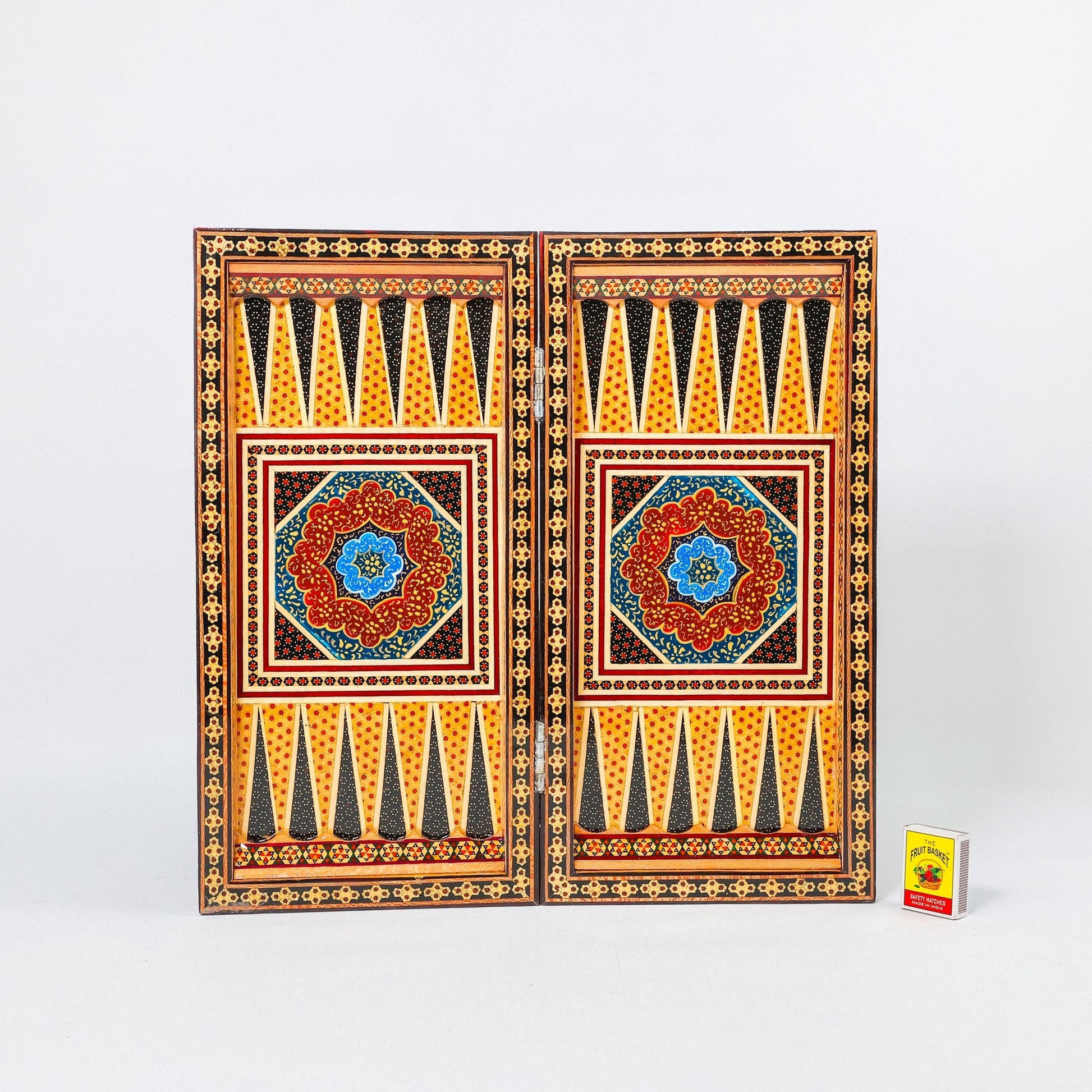 Backgammon & Chess Board – Size 40 – Full Khatam with Column Frame – Tazhib Miniature Painting - 13 - Meraas Gallery