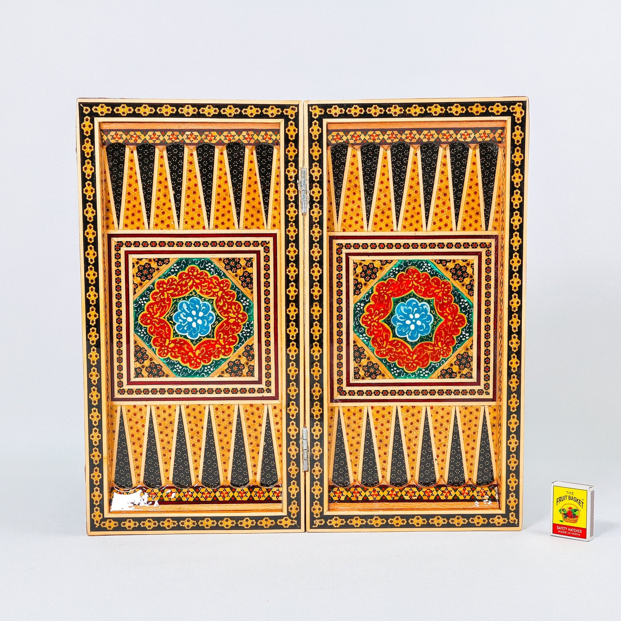 Backgammon & Chess Board – Size 40 – Full Khatam with Column Frame – Tazhib Miniature Painting - 14 - Meraas Gallery