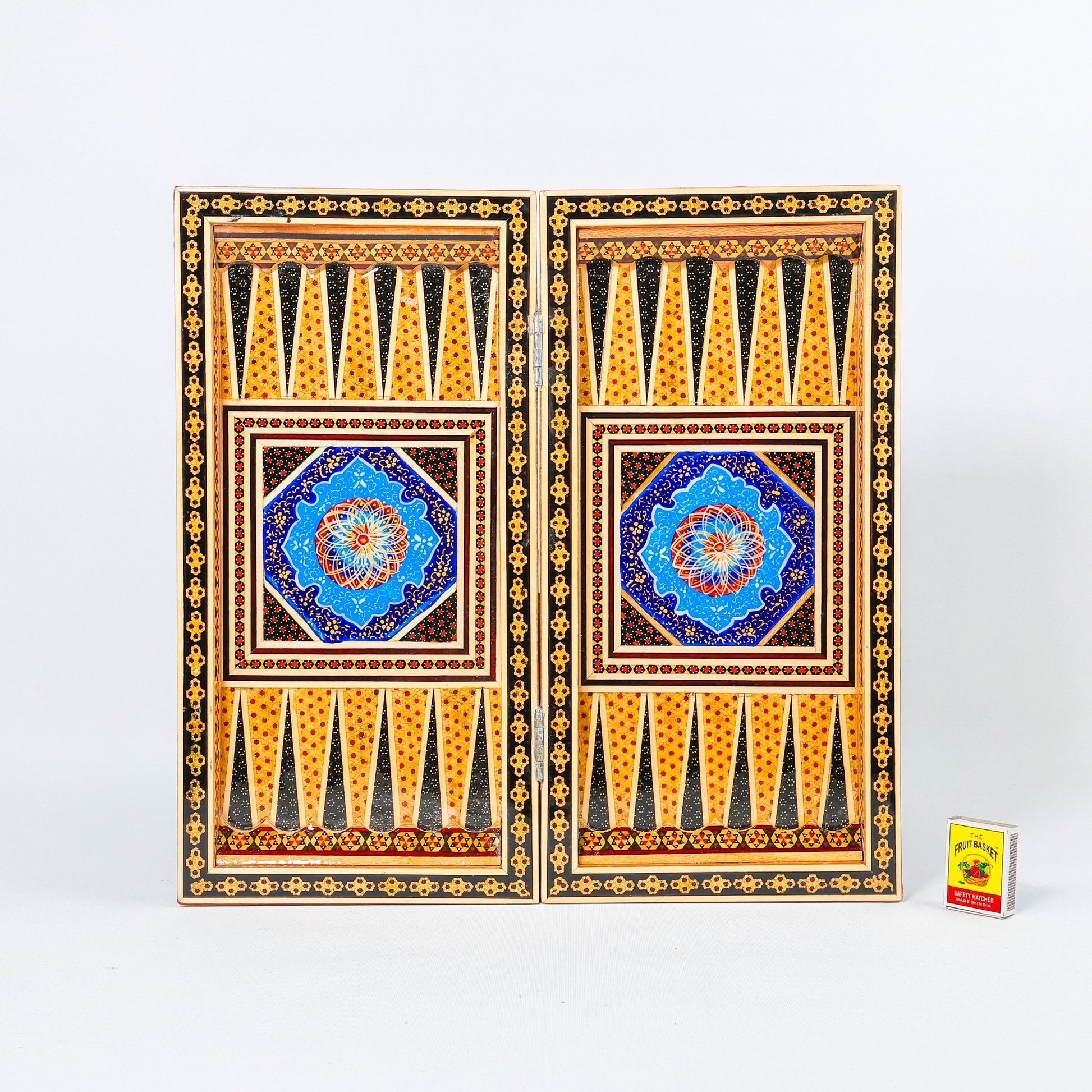 Backgammon & Chess Board – Size 40 – Full Khatam with Column Frame – Tazhib Miniature Painting - 16 - Meraas Gallery