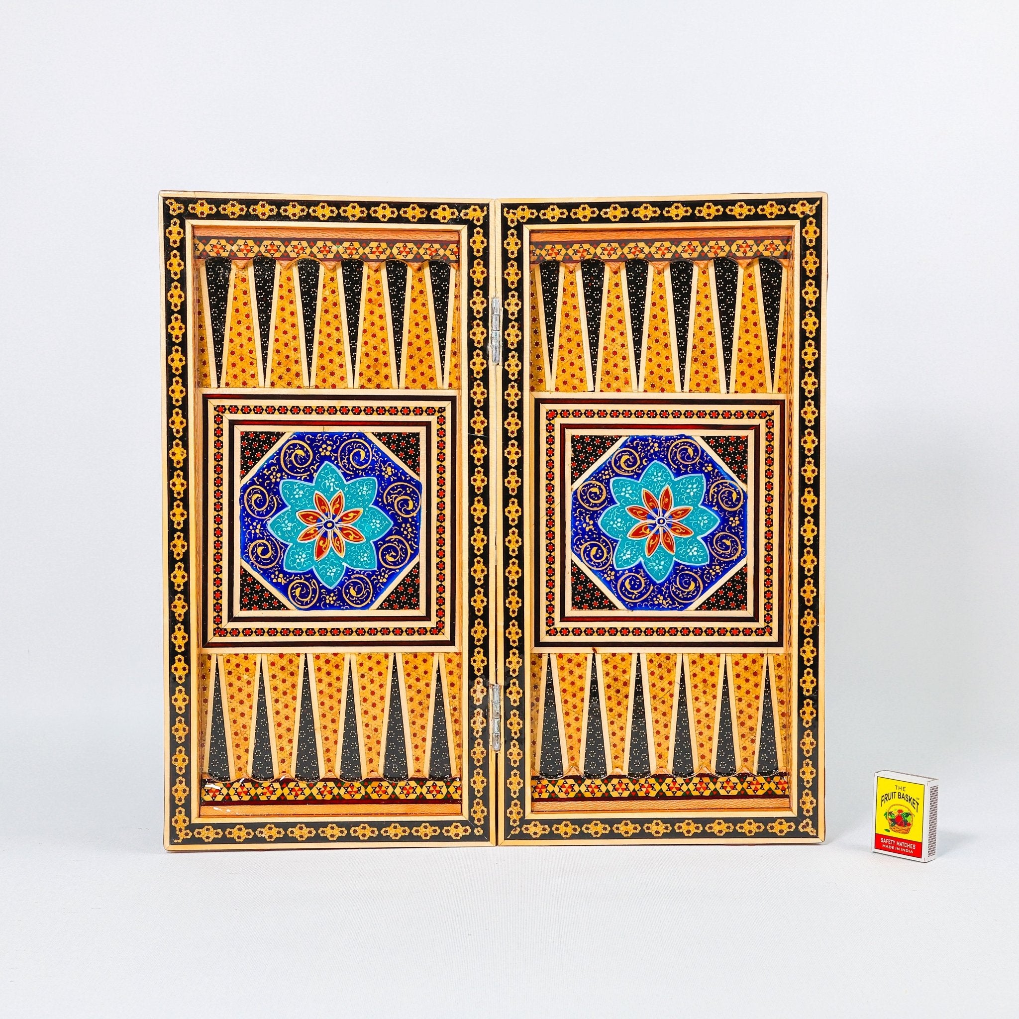 Backgammon & Chess Board – Size 40 – Full Khatam with Column Frame – Tazhib Miniature Painting - 18 - Meraas Gallery