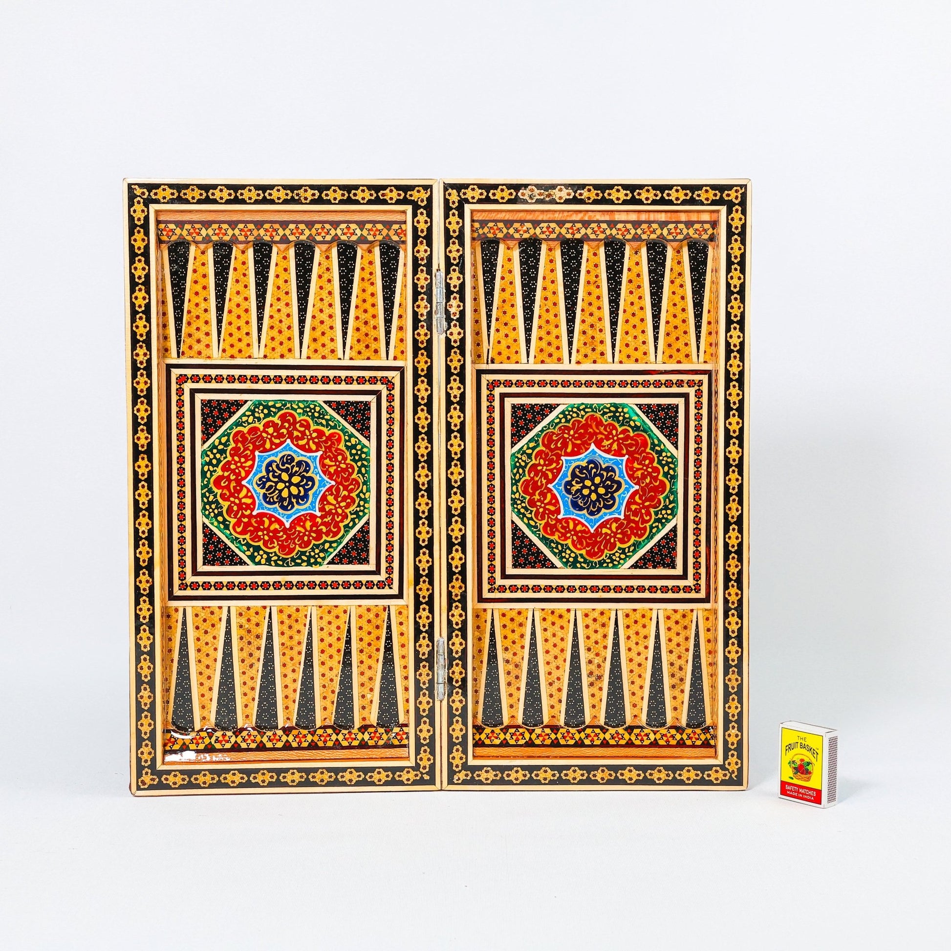 Backgammon & Chess Board – Size 40 – Full Khatam with Column Frame – Tazhib Miniature Painting - 21 - Meraas Gallery