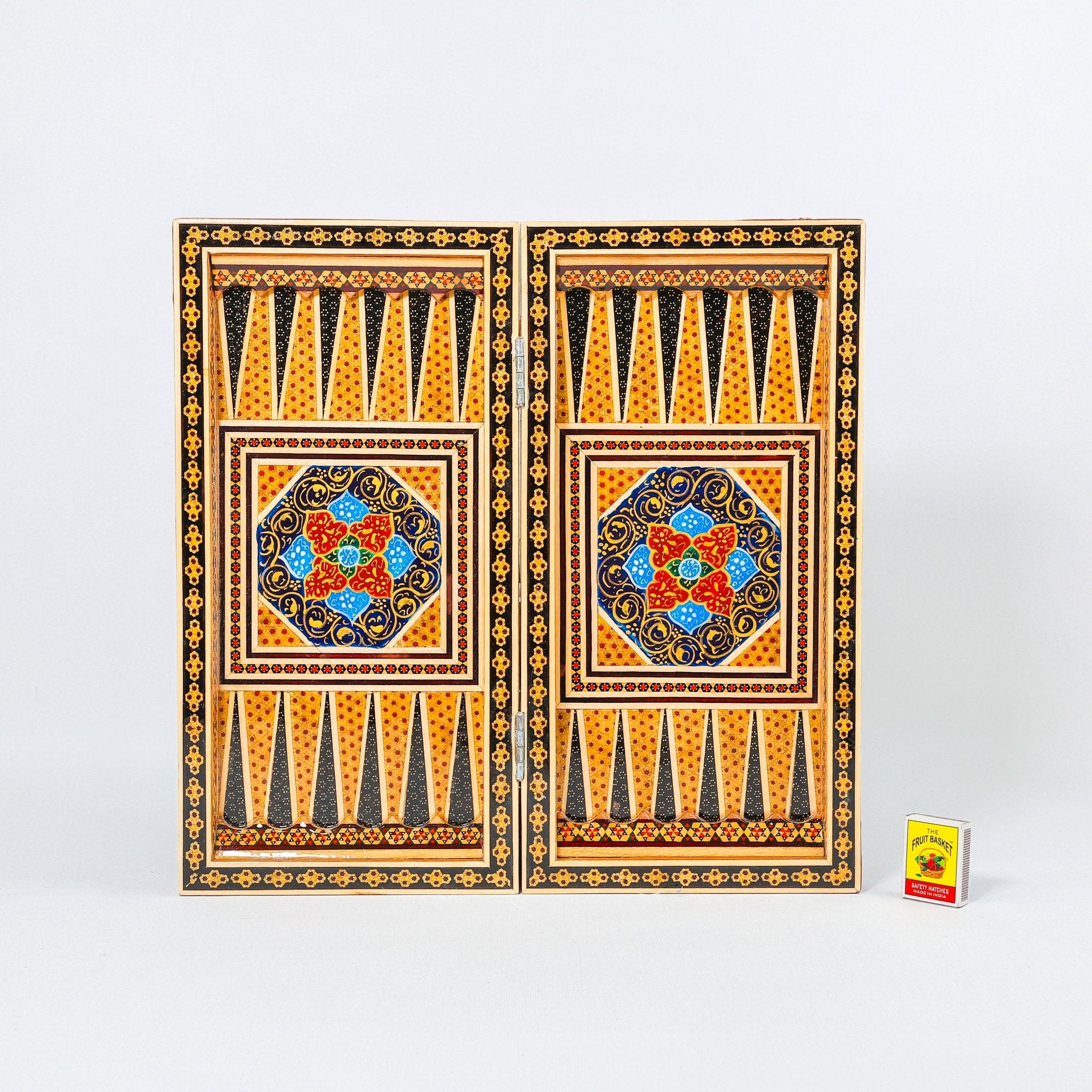 Backgammon & Chess Board – Size 40 – Full Khatam with Column Frame – Tazhib Miniature Painting - 23 - Meraas Gallery