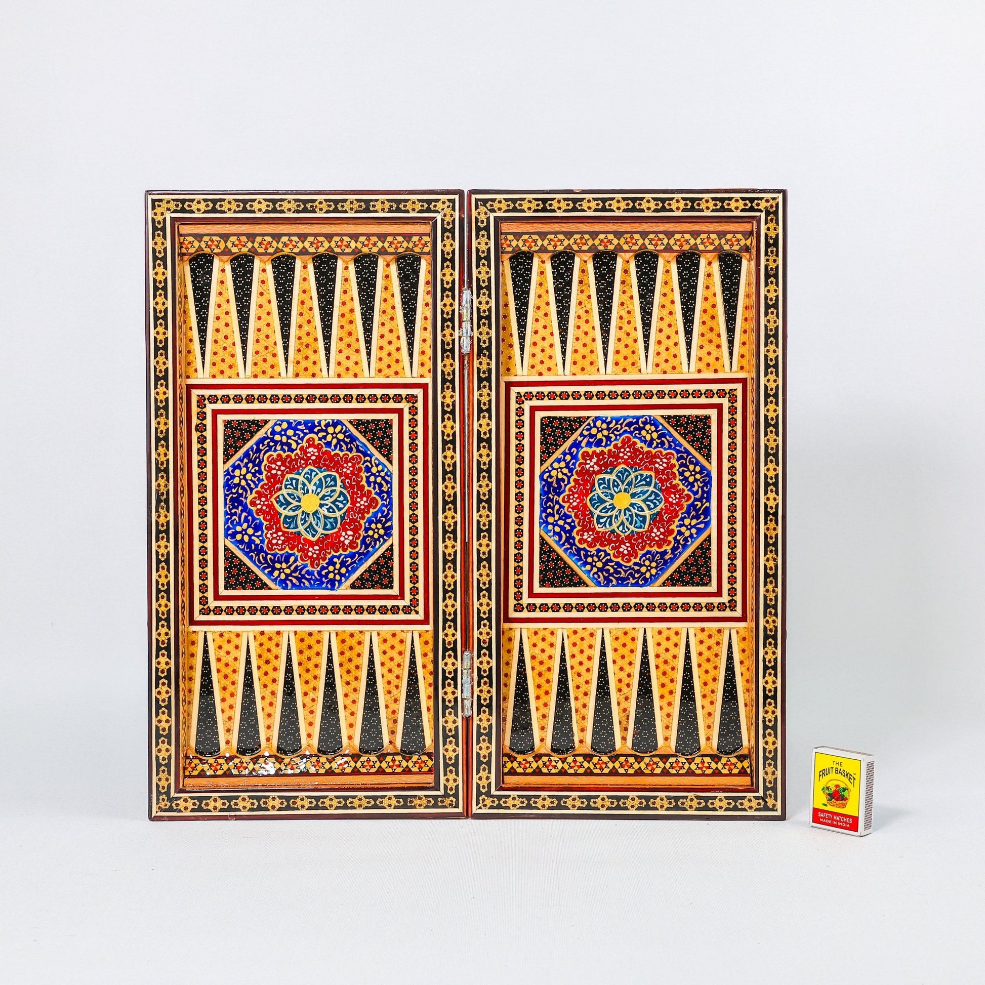 Backgammon & Chess Board – Size 40 – Full Khatam with Column Frame – Tazhib Miniature Painting - 24 - Meraas Gallery