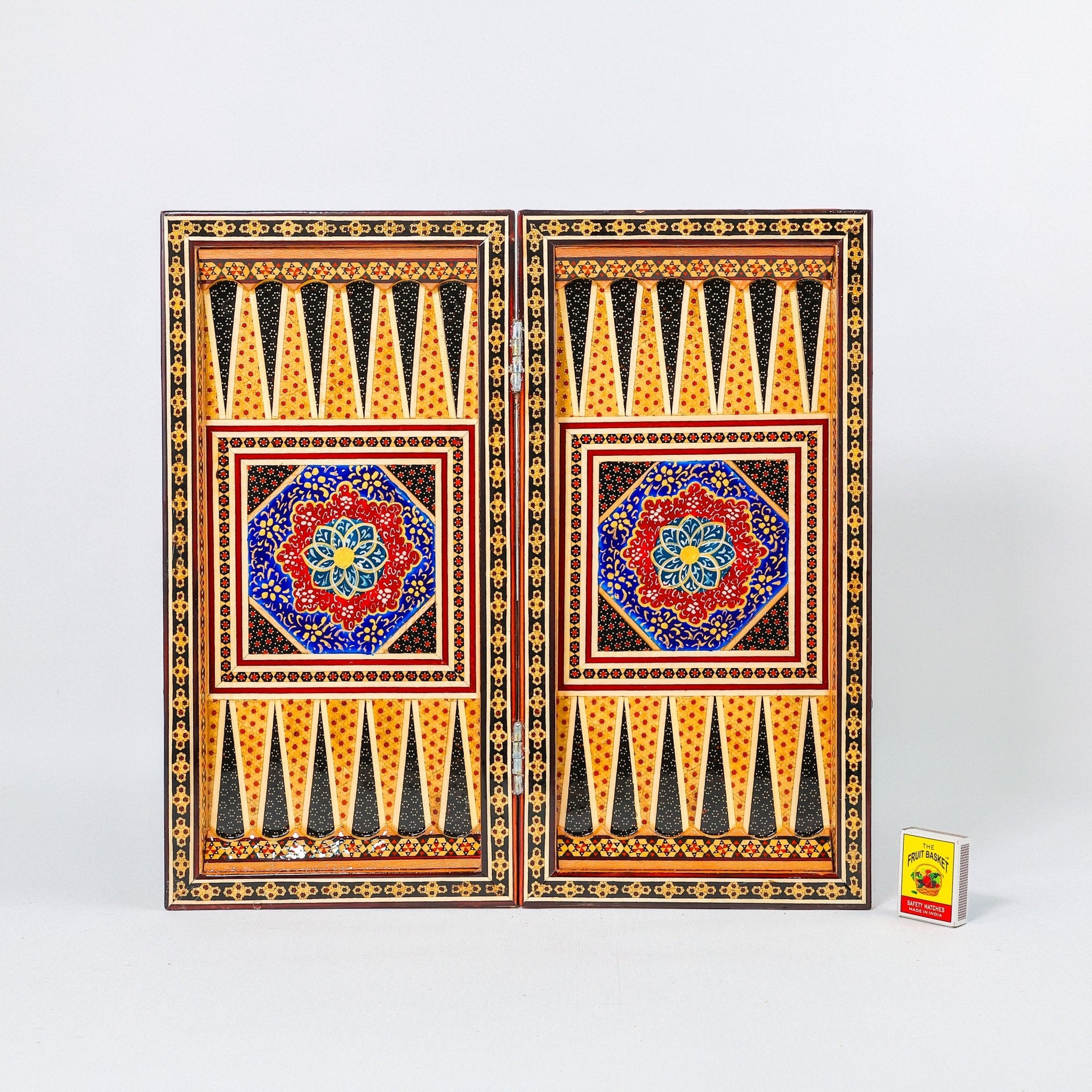 Backgammon & Chess Board – Size 40 – Full Khatam with Column Frame – Tazhib Miniature Painting - 24 - Meraas Gallery