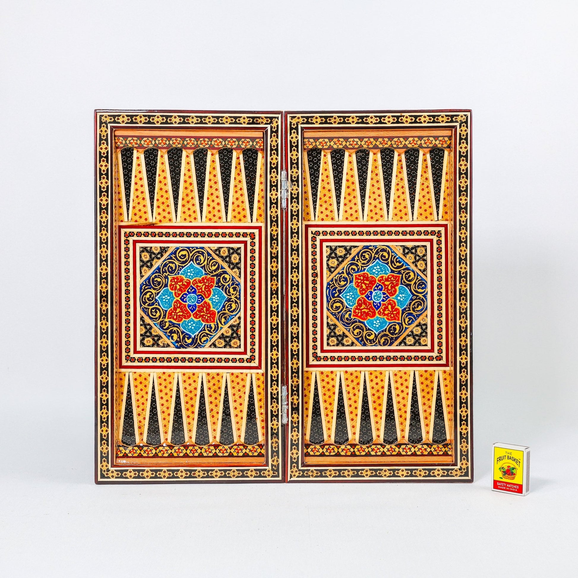 Backgammon & Chess Board – Size 40 – Full Khatam with Column Frame – Tazhib Miniature Painting - 25 - Meraas Gallery