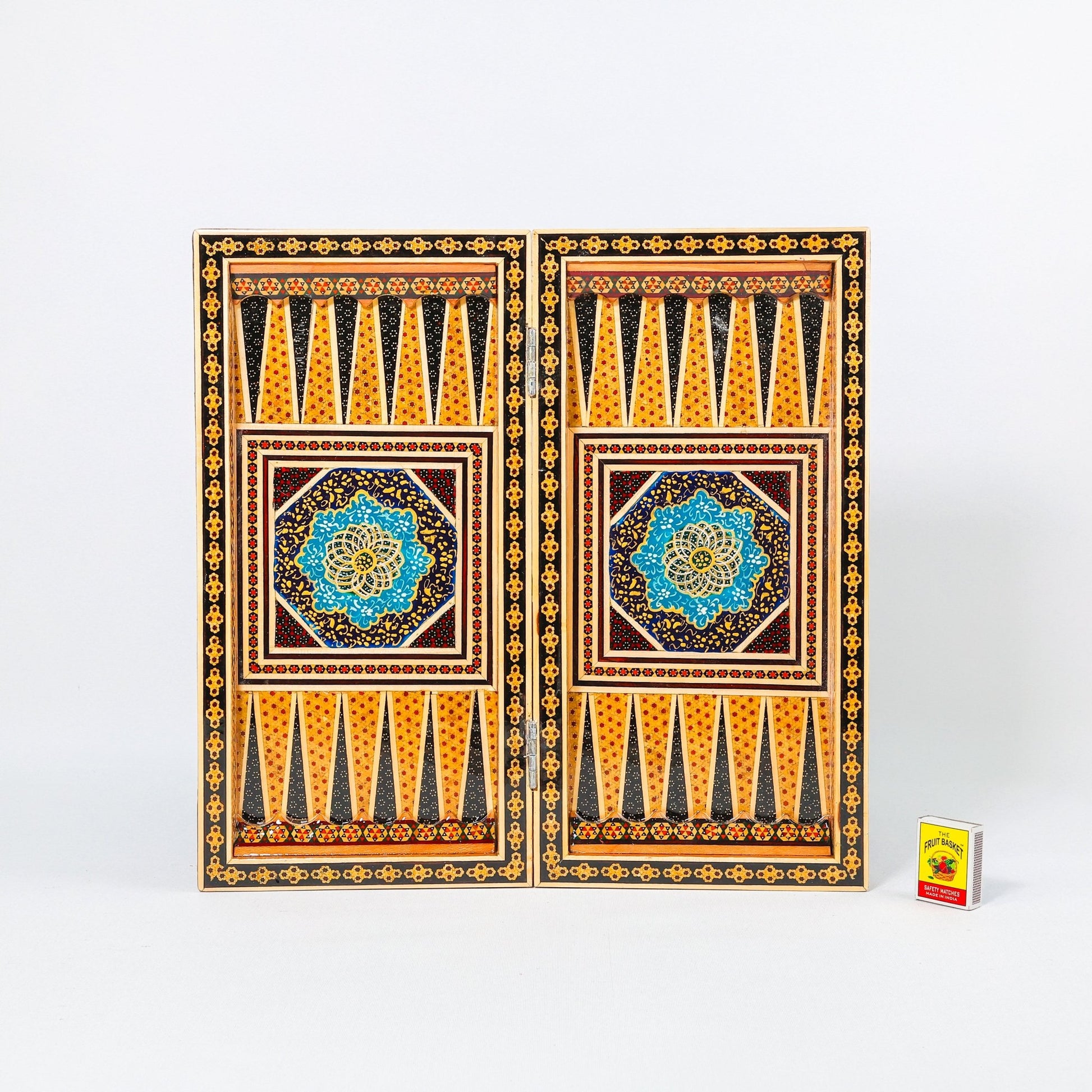 Backgammon & Chess Board – Size 40 – Full Khatam with Column Frame – Tazhib Miniature Painting - 26 - Meraas Gallery