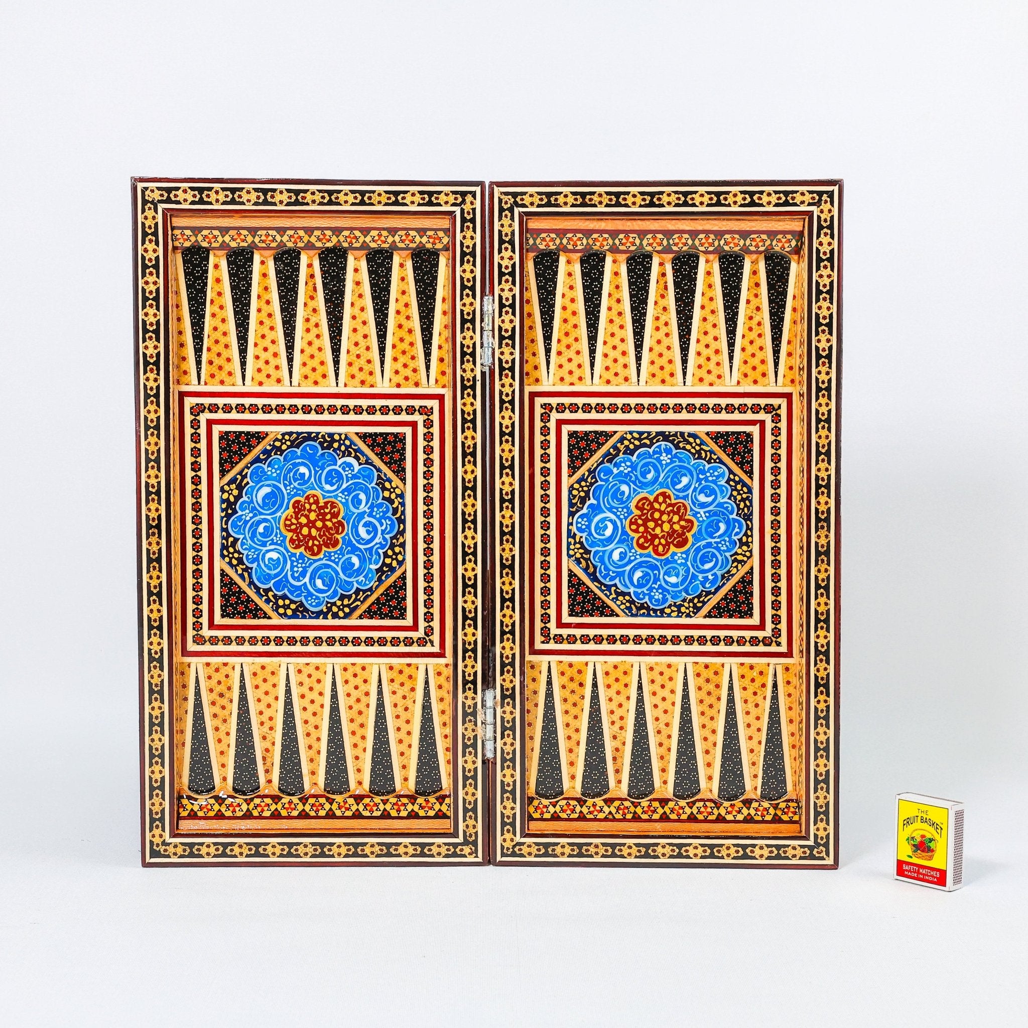 Backgammon & Chess Board – Size 40 – Full Khatam with Column Frame – Tazhib Miniature Painting - 27 - Meraas Gallery