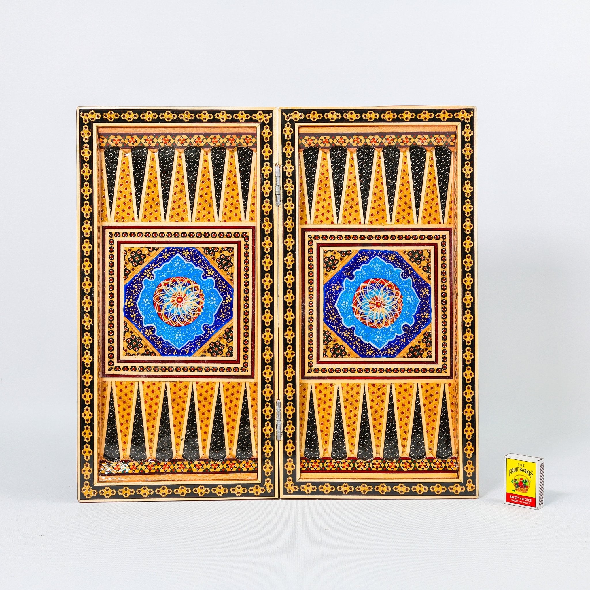 Backgammon & Chess Board – Size 40 – Full Khatam with Column Frame – Tazhib Miniature Painting - 28 - Meraas Gallery
