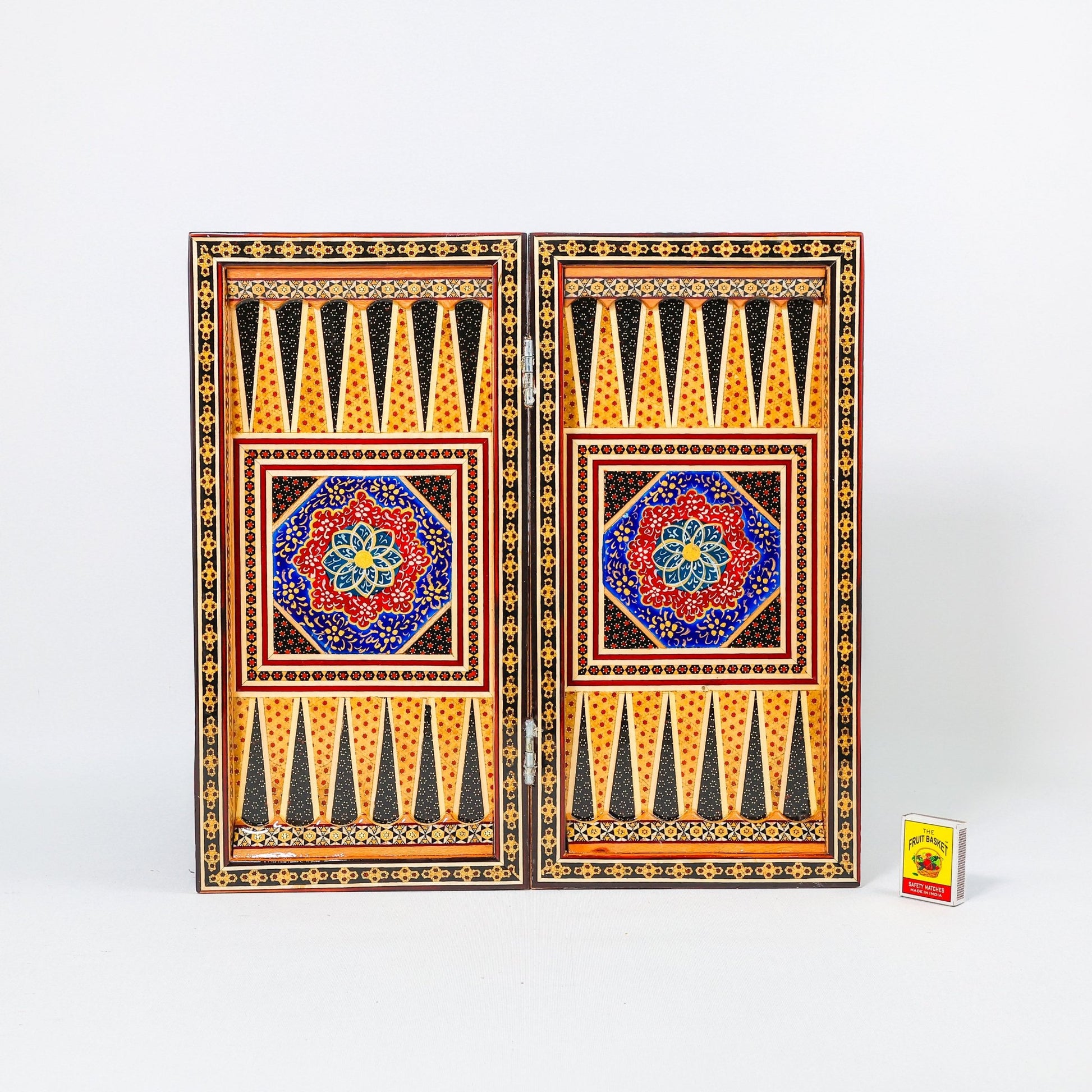 Backgammon & Chess Board – Size 40 – Full Khatam with Column Frame – Tazhib Miniature Painting - 29 - Meraas Gallery