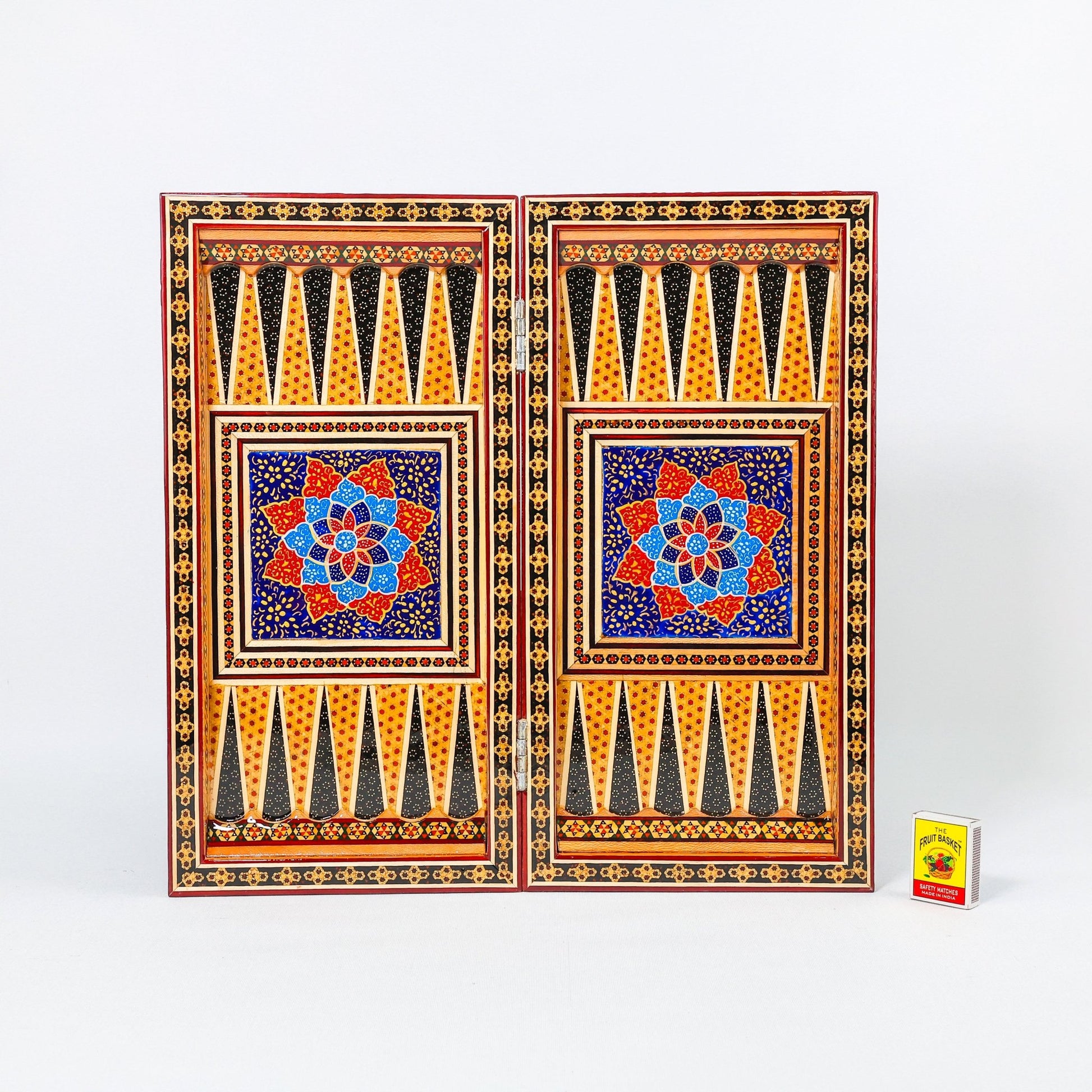 Backgammon & Chess Board – Size 40 – Full Khatam with Column Frame – Tazhib Miniature Painting - 30 - Meraas Gallery