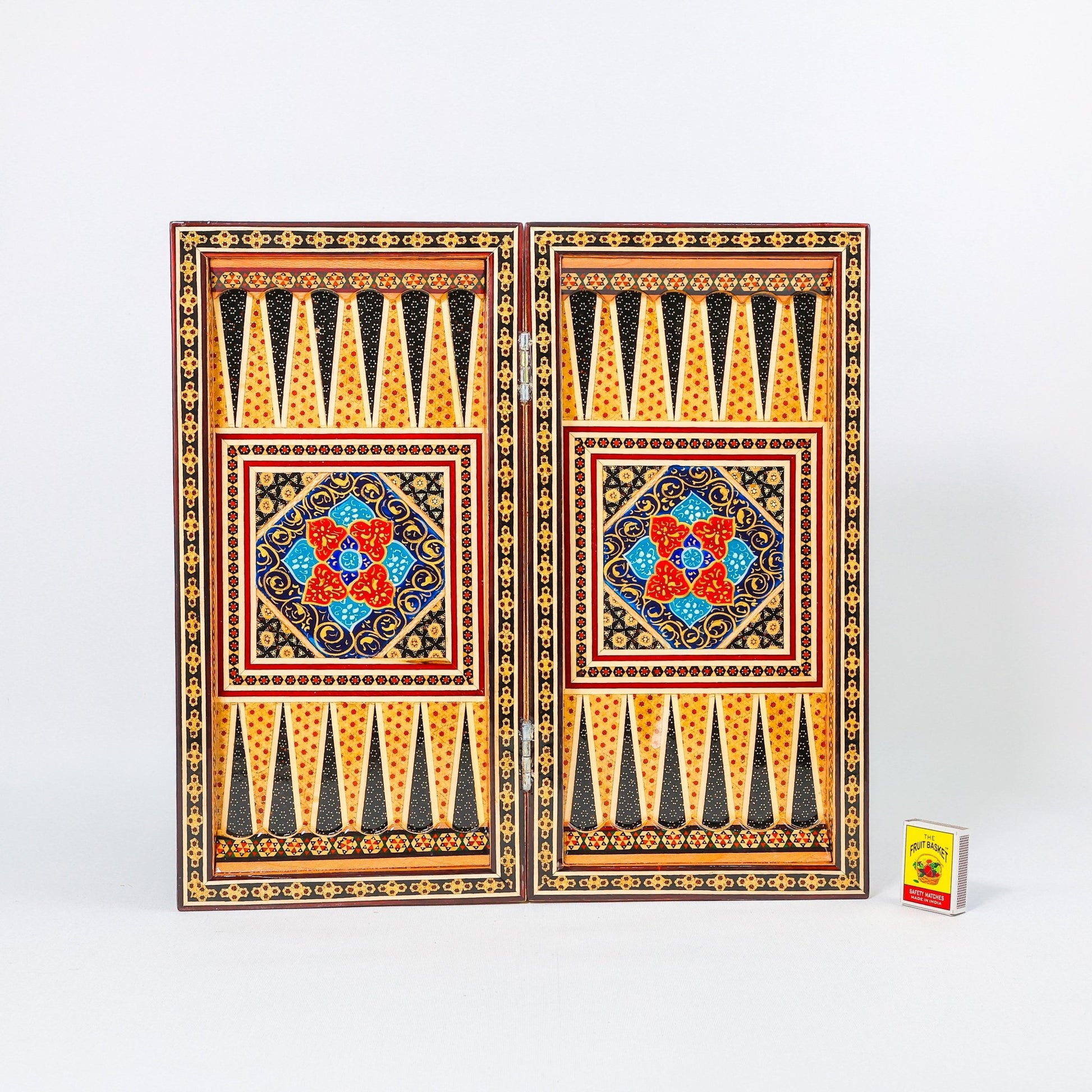 Backgammon & Chess Board – Size 40 – Full Khatam with Column Frame – Tazhib Miniature Painting - 31 - Meraas Gallery