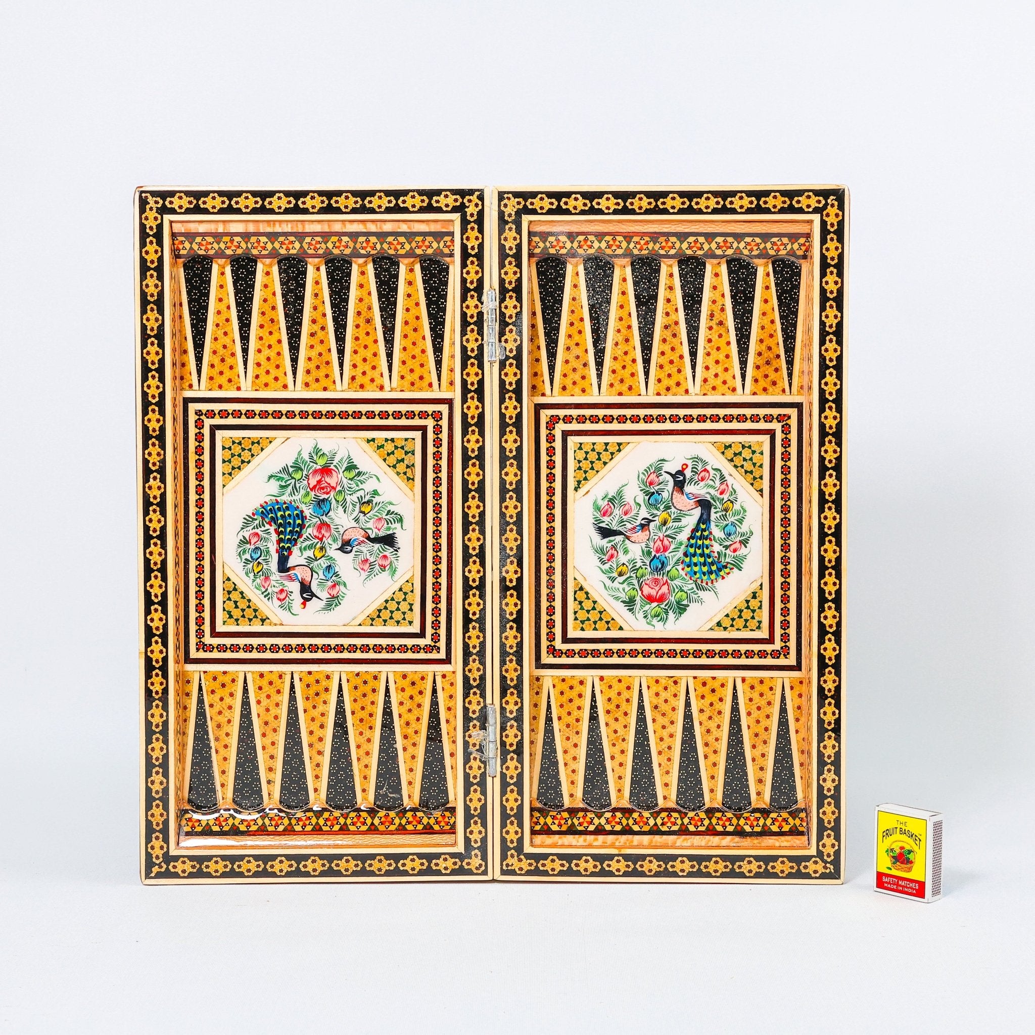 Backgammon & Chess Board – Size 40 – Full Khatam with Column Frame – Tazhib Miniature Painting - 33 - Meraas Gallery