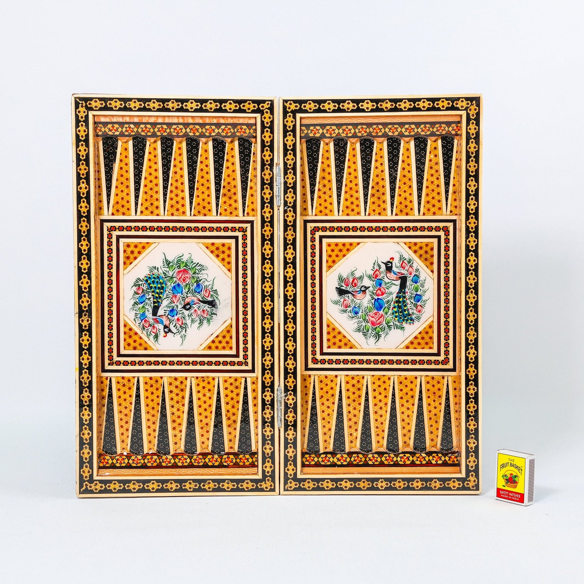 Backgammon & Chess Board – Size 40 – Full Khatam with Column Frame – Tazhib Miniature Painting - 34 - Meraas Gallery