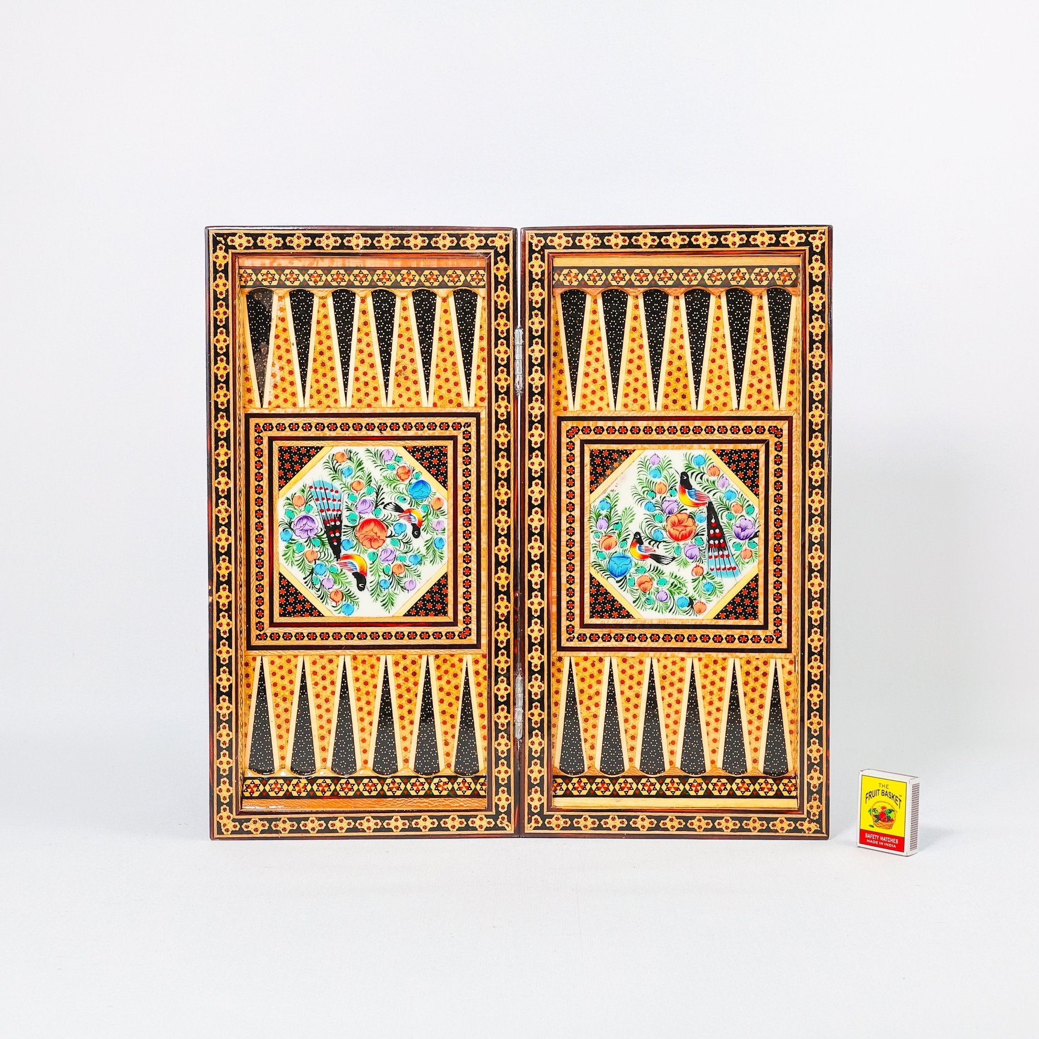 Backgammon & Chess Board – Size 40 – Full Khatam with Column Frame – Tazhib Miniature Painting - 35 - Meraas Gallery