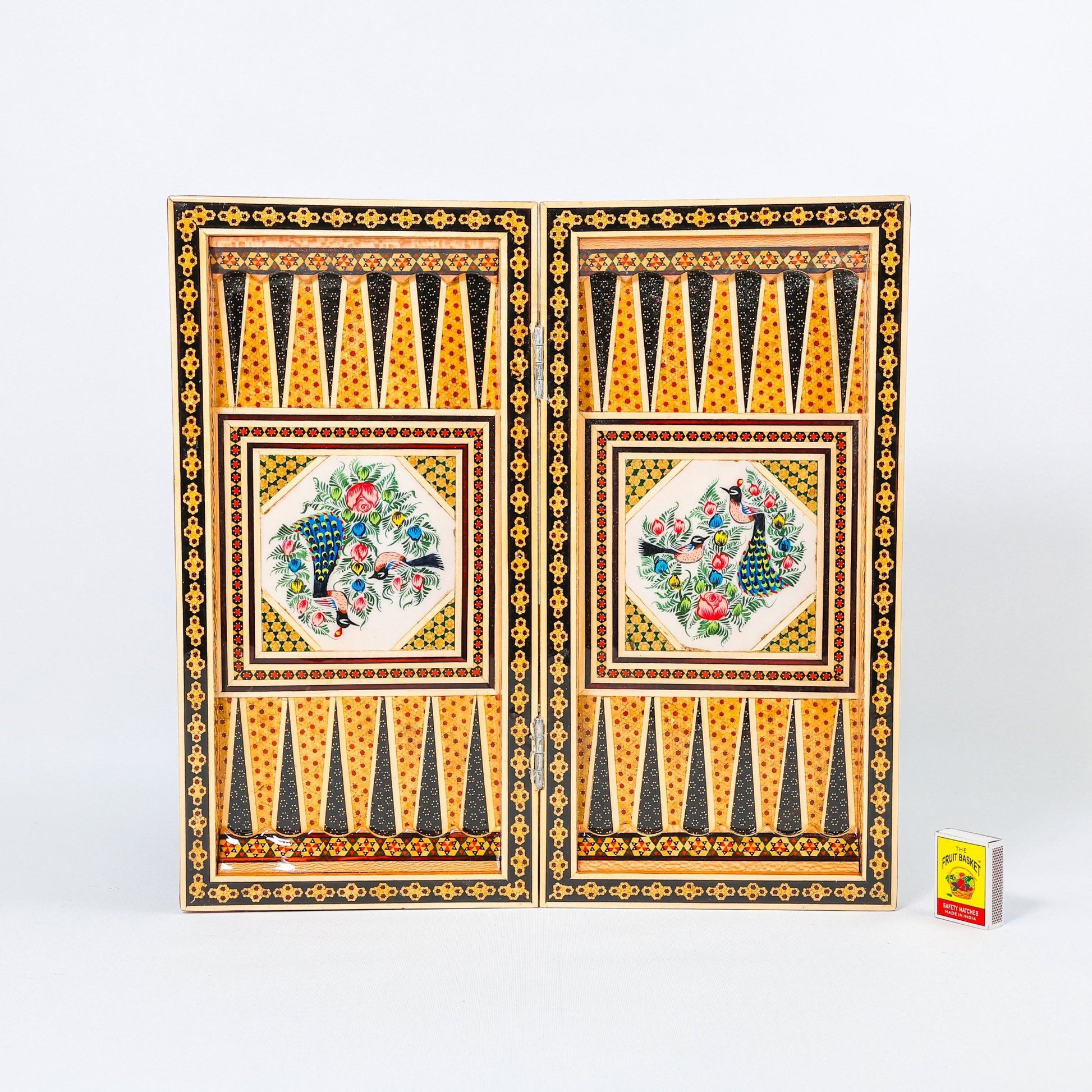 Backgammon & Chess Board – Size 40 – Full Khatam with Column Frame – Tazhib Miniature Painting - 36 - Meraas Gallery