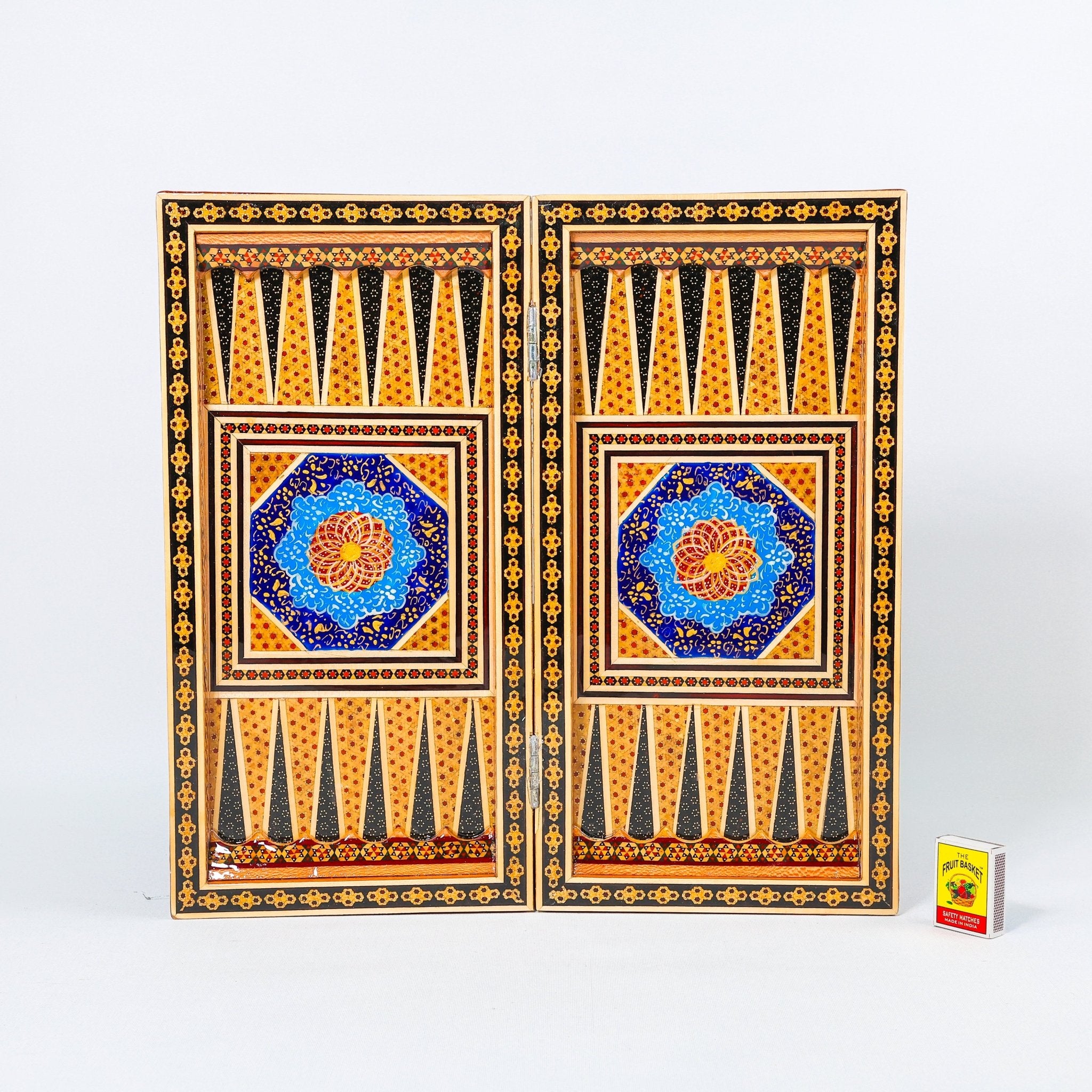Backgammon & Chess Board – Size 40 – Full Khatam with Column Frame – Tazhib Miniature Painting - 37 - Meraas Gallery