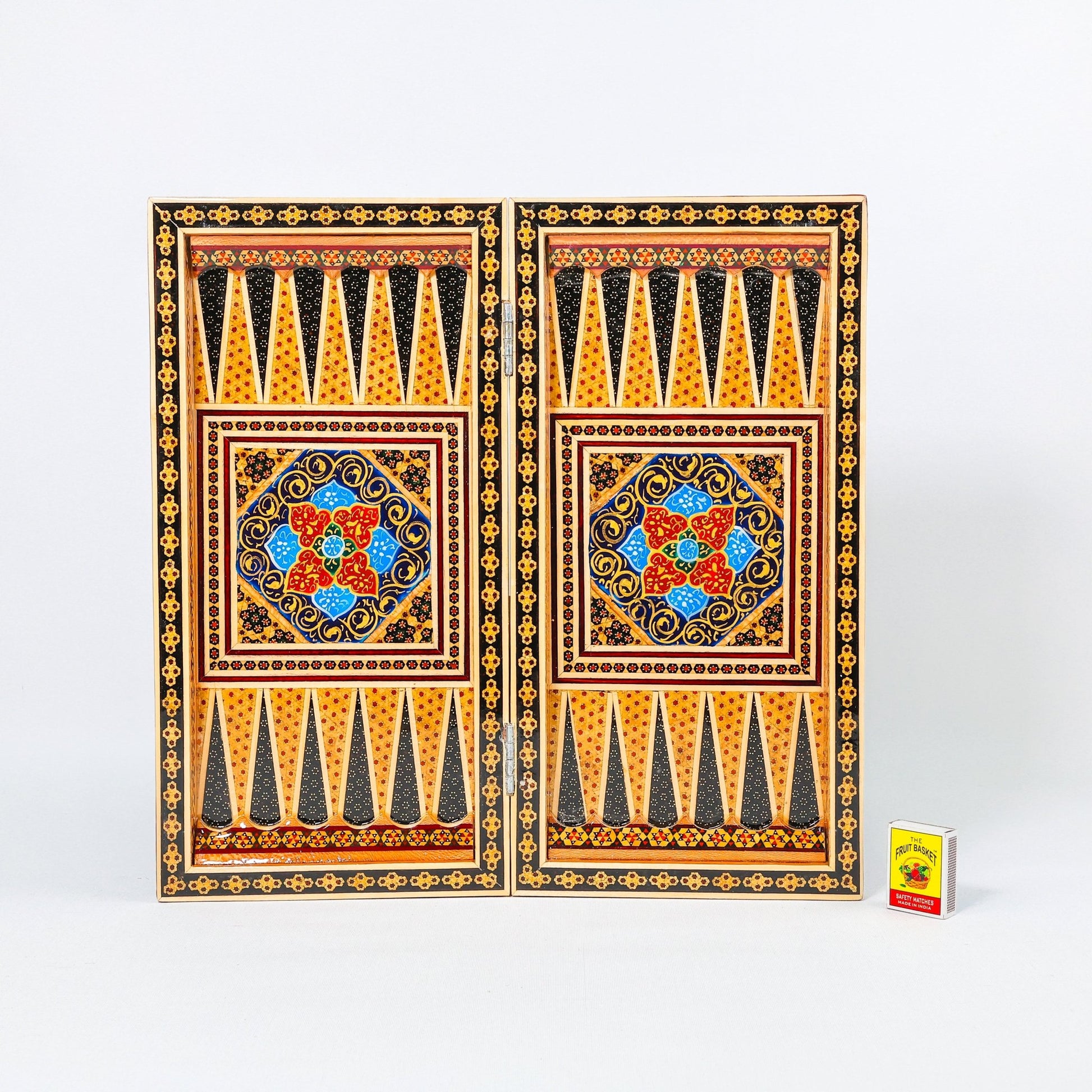 Backgammon & Chess Board – Size 40 – Full Khatam with Column Frame – Tazhib Miniature Painting - 38 - Meraas Gallery