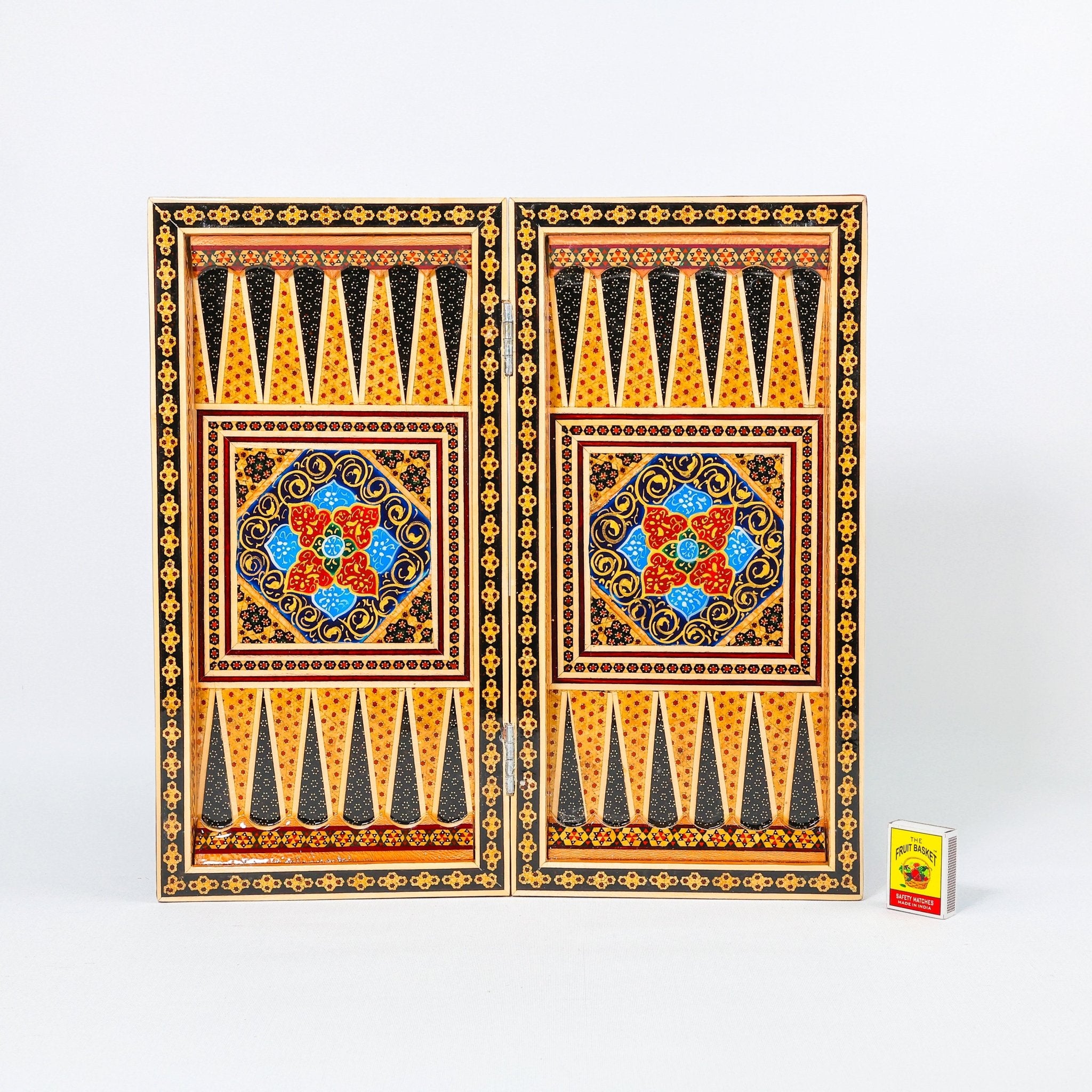 Backgammon & Chess Board – Size 40 – Full Khatam with Column Frame – Tazhib Miniature Painting - 38 - Meraas Gallery