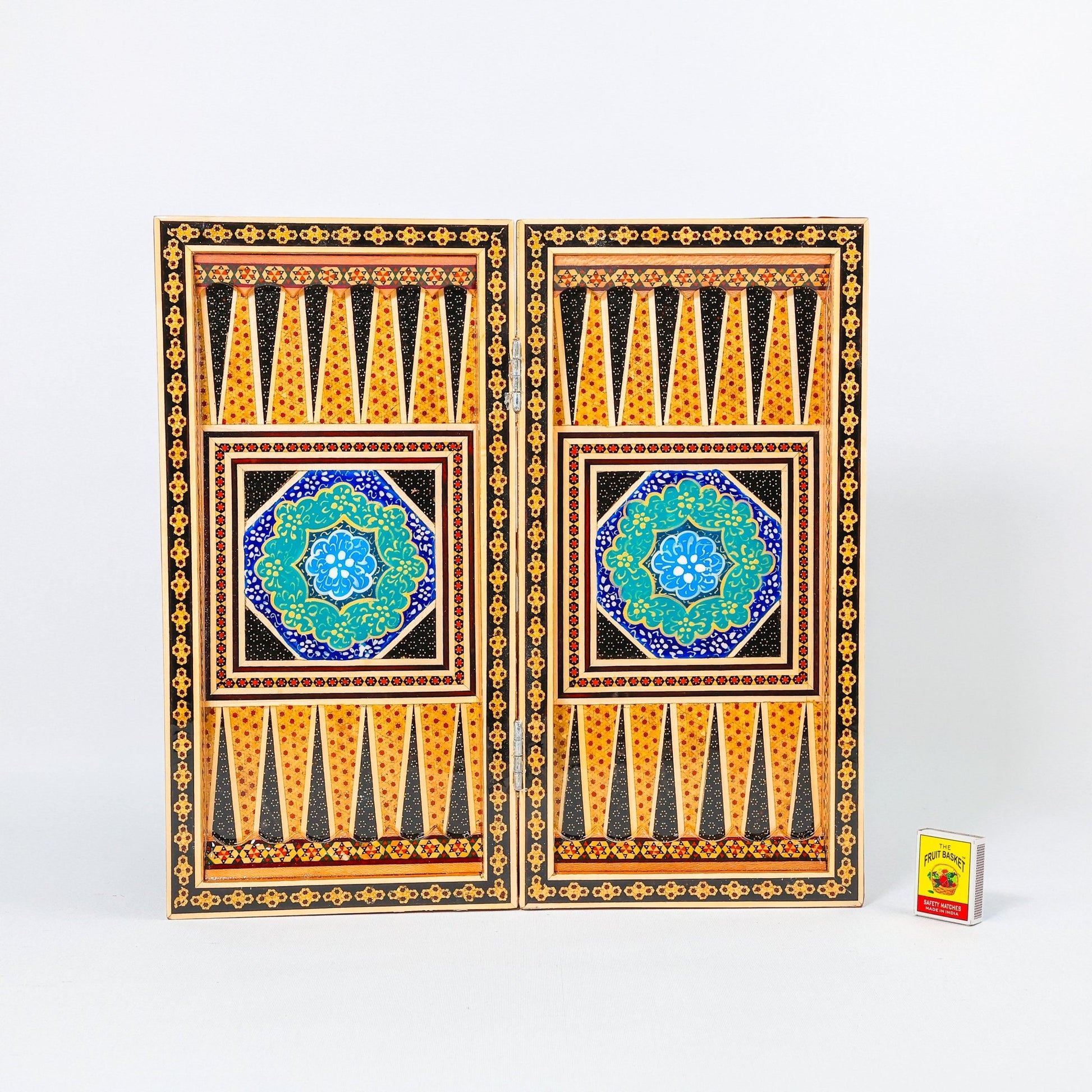 Backgammon & Chess Board – Size 40 – Full Khatam with Column Frame – Tazhib Miniature Painting - 39 - Meraas Gallery