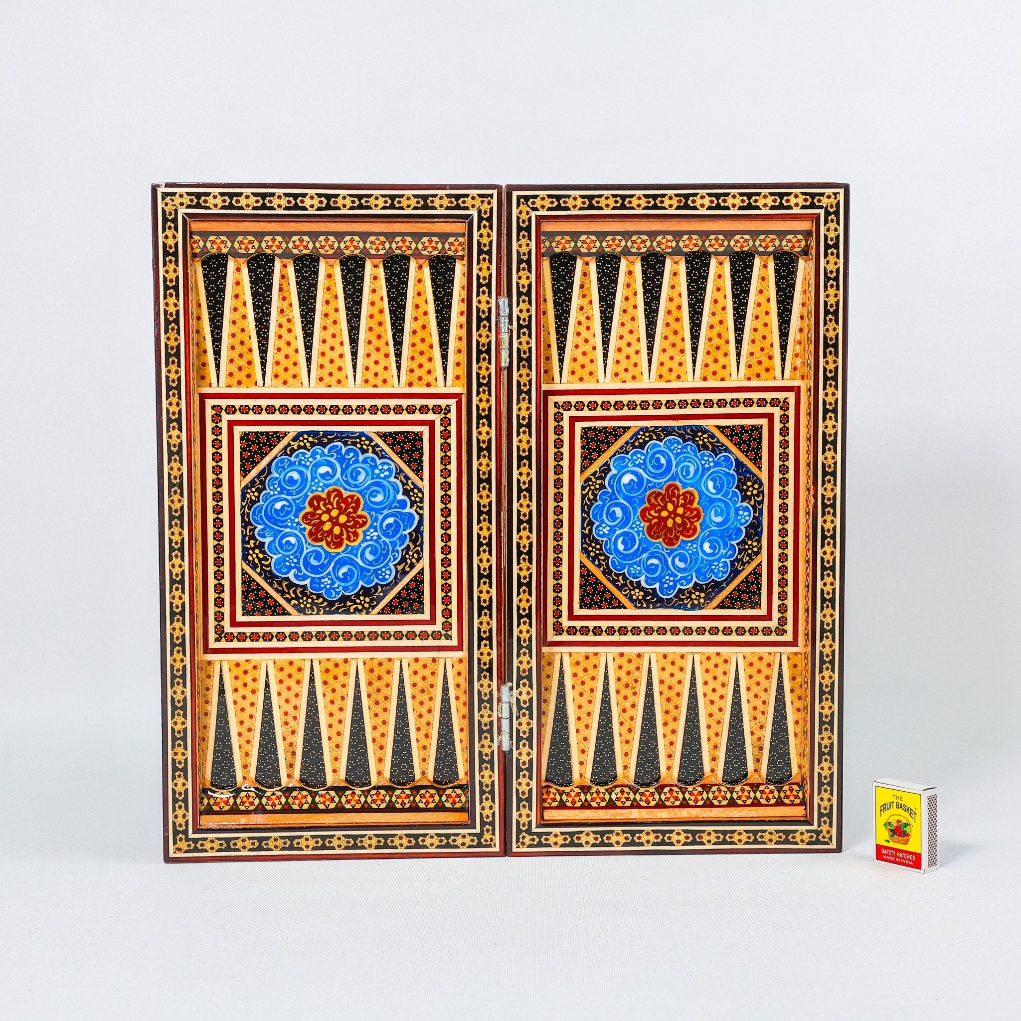 Backgammon & Chess Board – Size 40 – Full Khatam with Column Frame – Tazhib Miniature Painting - 40 - Meraas Gallery