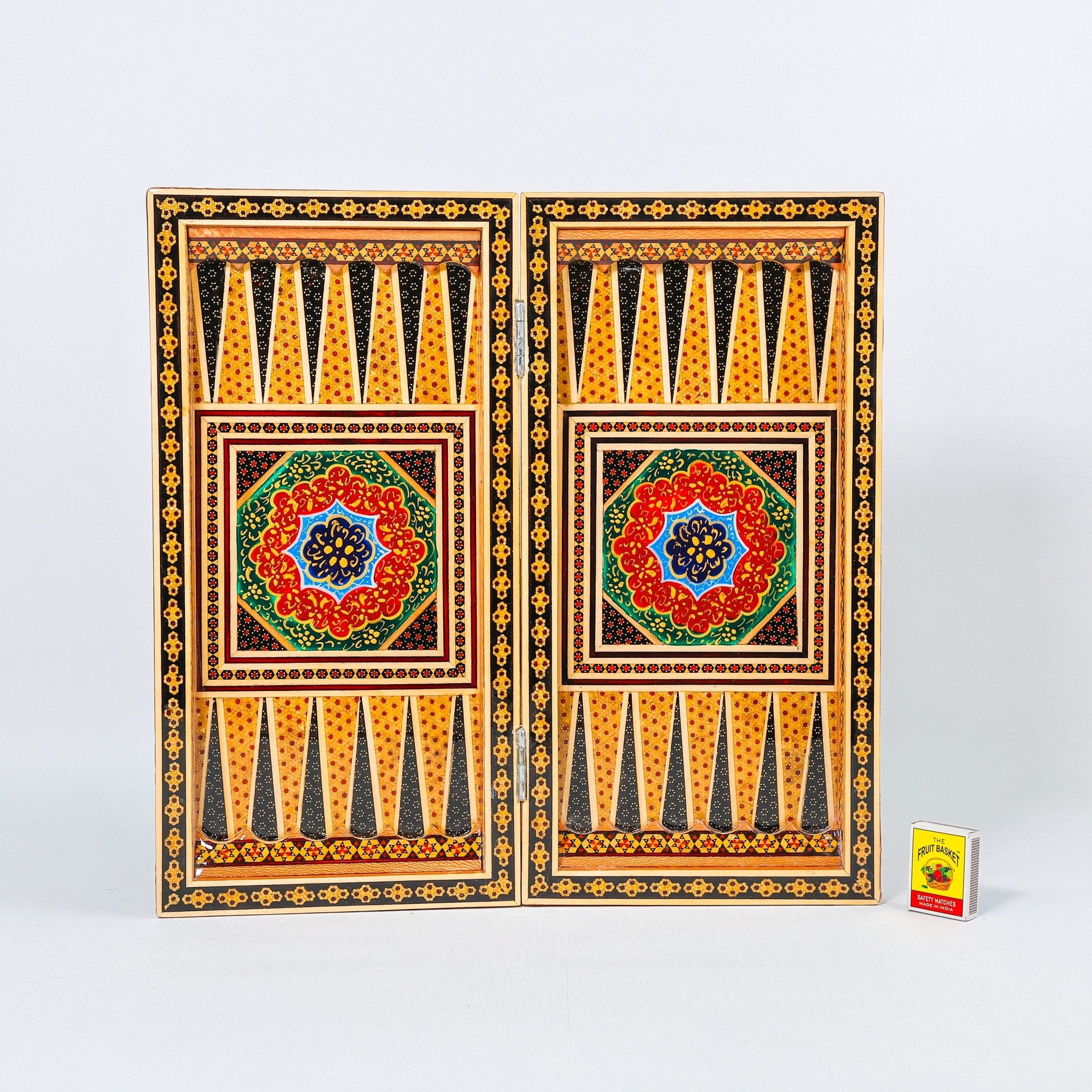 Backgammon & Chess Board – Size 40 – Full Khatam with Column Frame – Tazhib Miniature Painting - 41 - Meraas Gallery