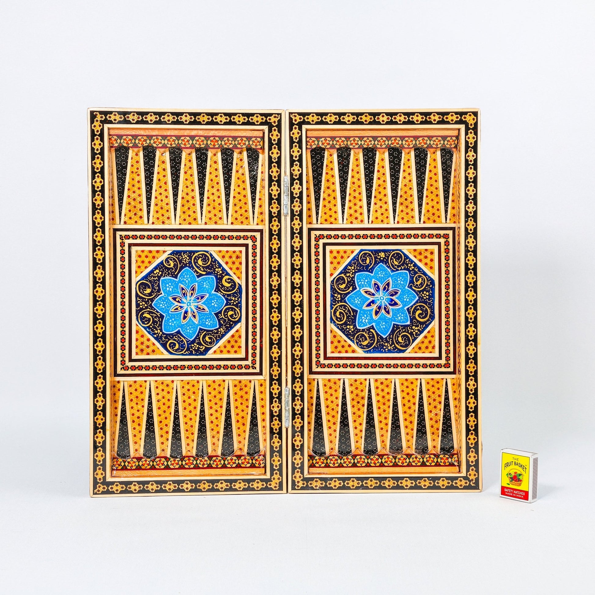 Backgammon & Chess Board – Size 40 – Full Khatam with Column Frame – Tazhib Miniature Painting - 43 - Meraas Gallery