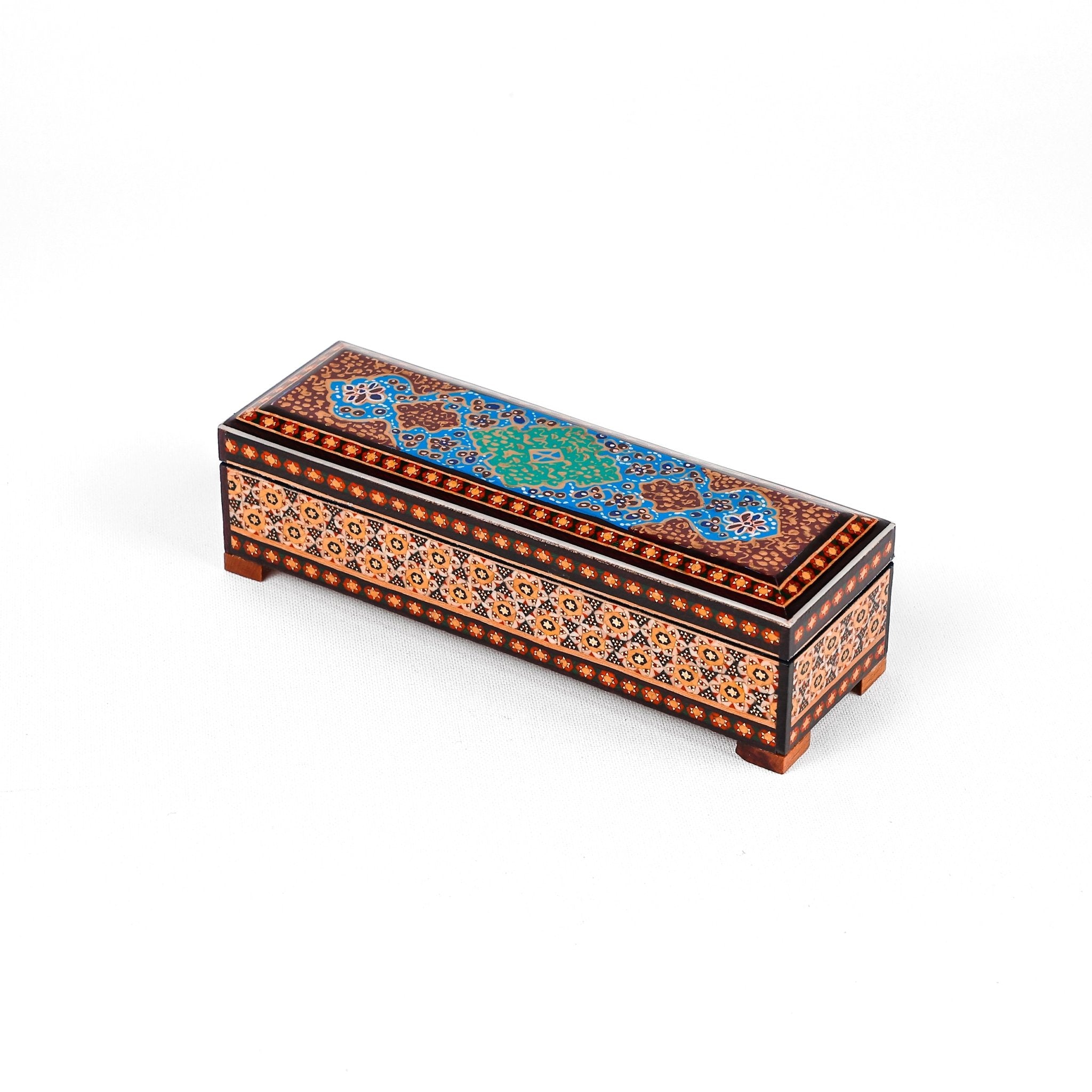 Pen Case – Size 20 – Hinged – Studded Premium – Inside Velvet – Tazhib Painting - Meraas Gallery