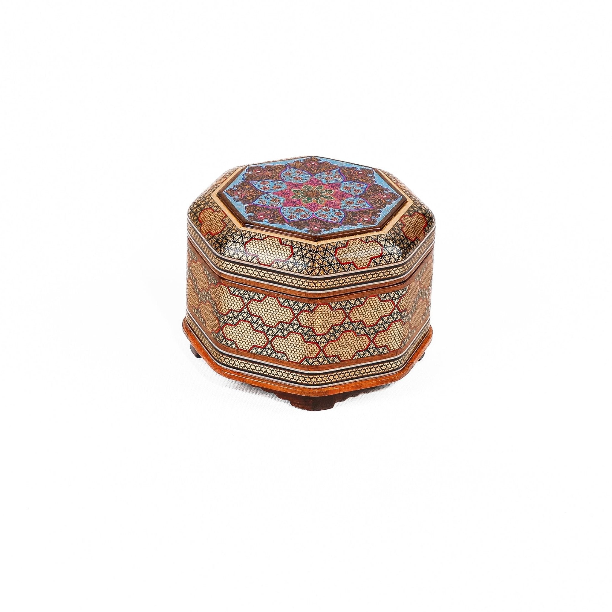 Hexagonal Jewelry Box – Inside Khatam with Miniature Painting - Meraas Gallery