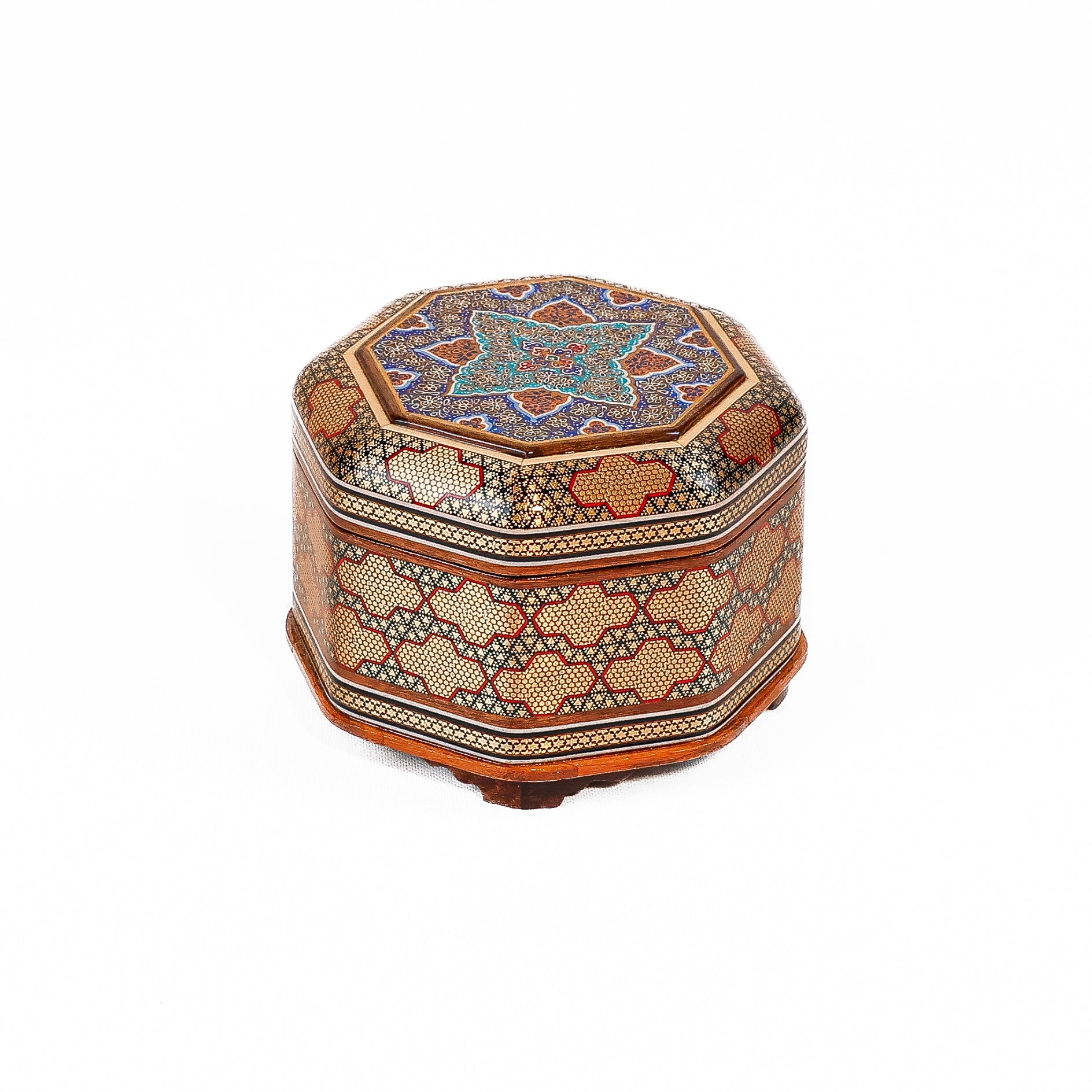 Hexagonal Jewelry Box – Inside Khatam with Miniature Painting - Meraas Gallery