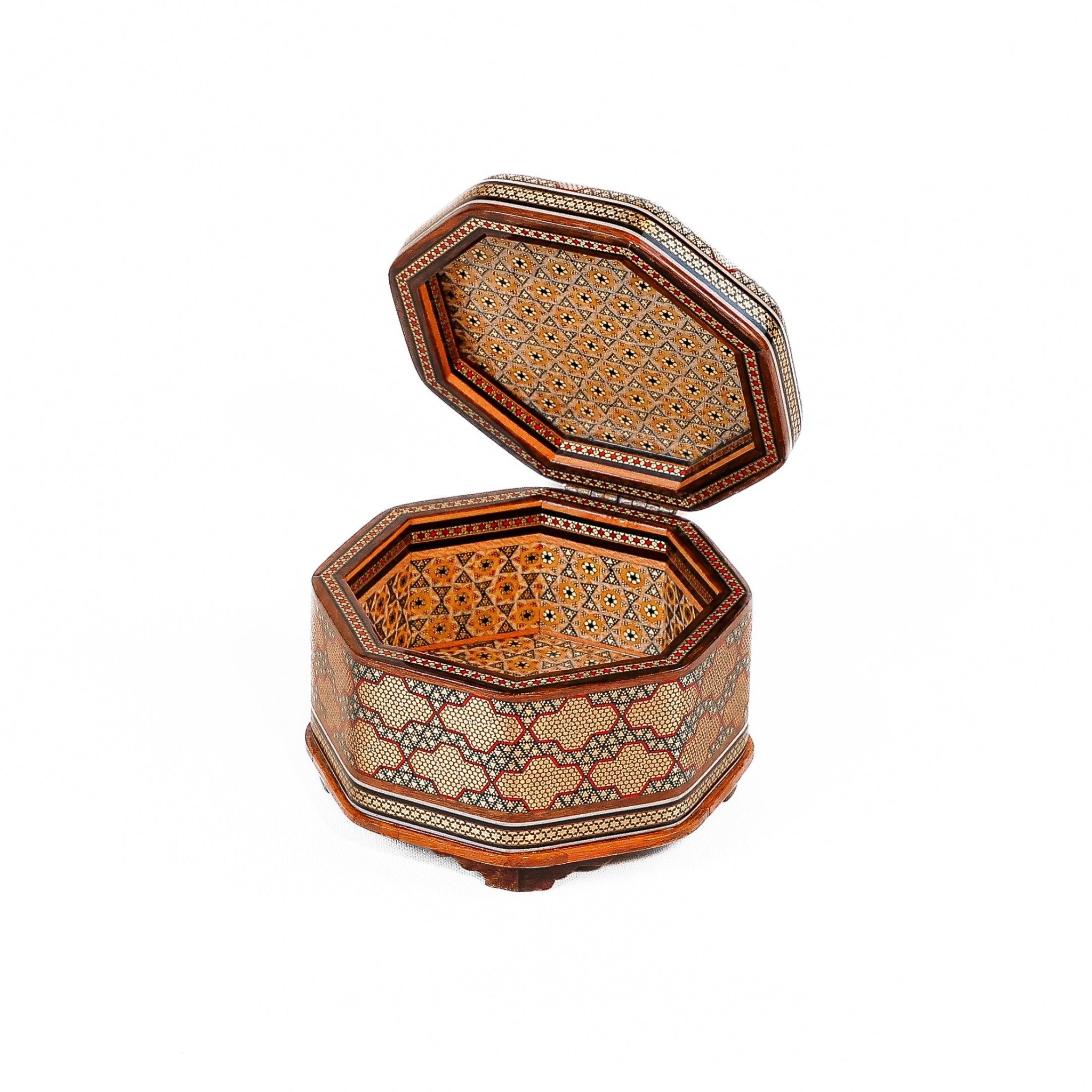 Hexagonal Jewelry Box – Inside Khatam with Miniature Painting - Meraas Gallery