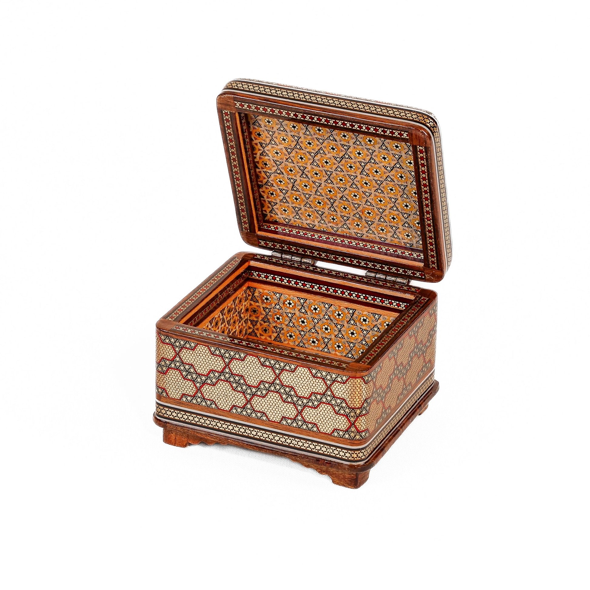 8 - Sided Jewelry Box – Full Khatam with Wire Inlay and Flower Painting - Meraas Gallery