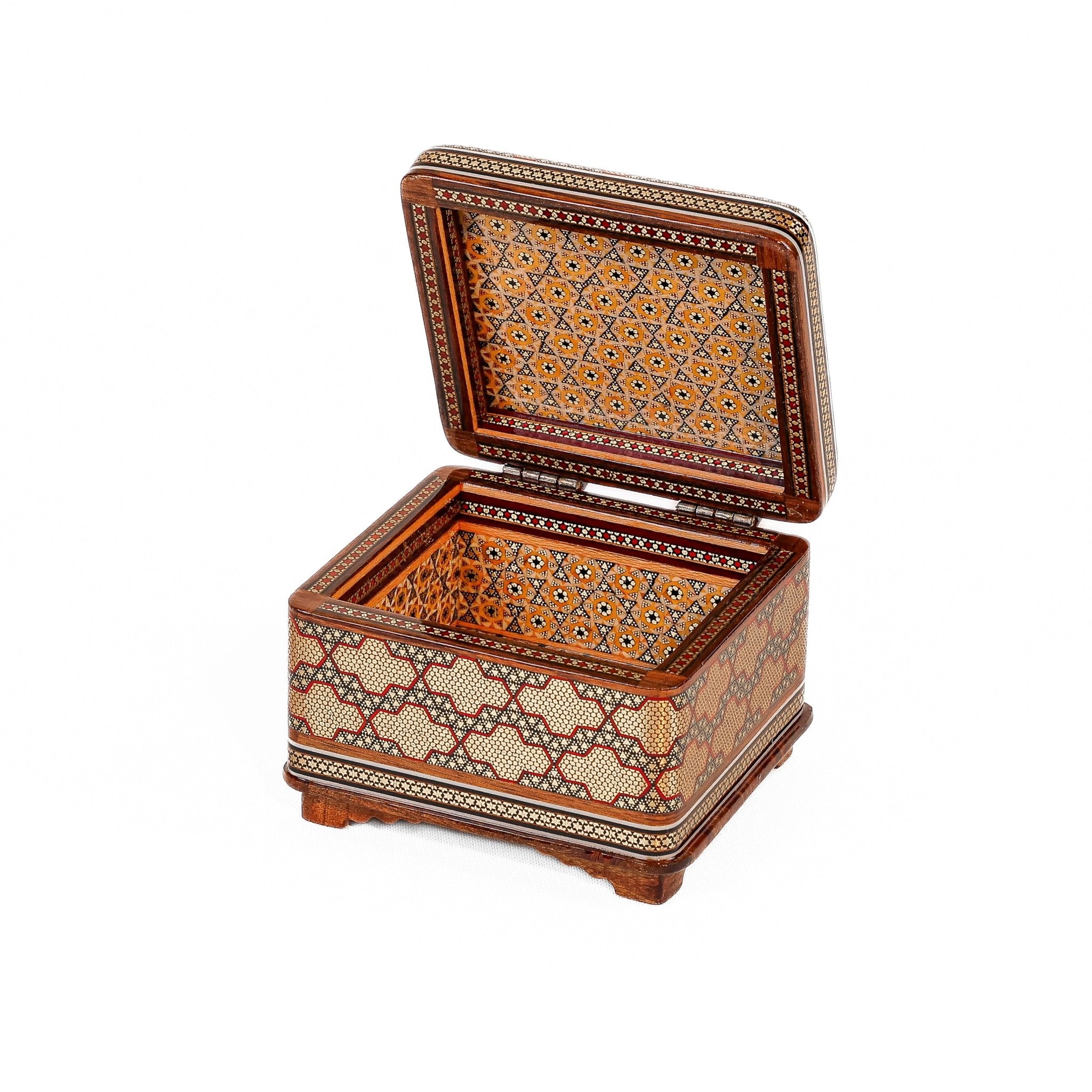8 - Sided Jewelry Box – Full Khatam with Wire Inlay and Flower Painting - Meraas Gallery