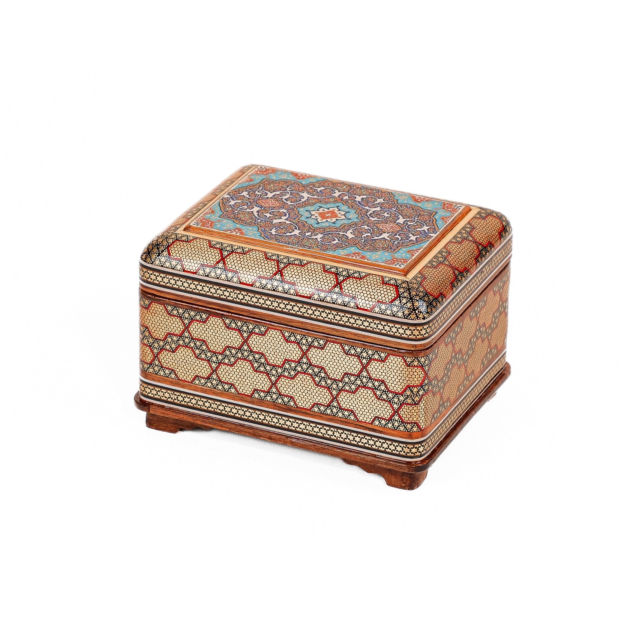 Rectangular Jewelry Box – Full Khatam with Miniature Painting and Inside Khatam Design 1 - Meraas Gallery
