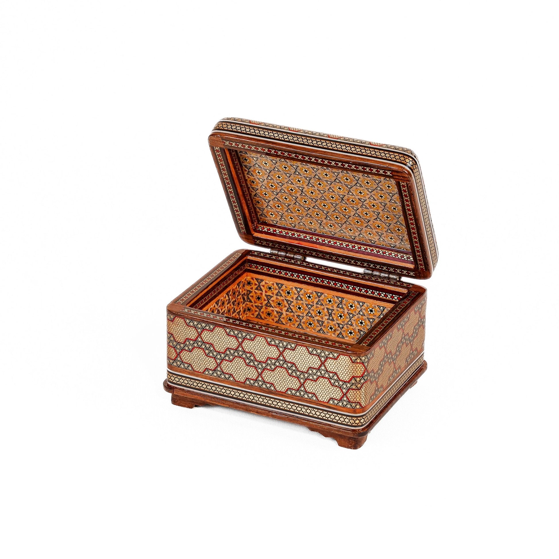 Rectangular Jewelry Box – Full Khatam with Miniature Painting and Inside Khatam Design 1 - Meraas Gallery